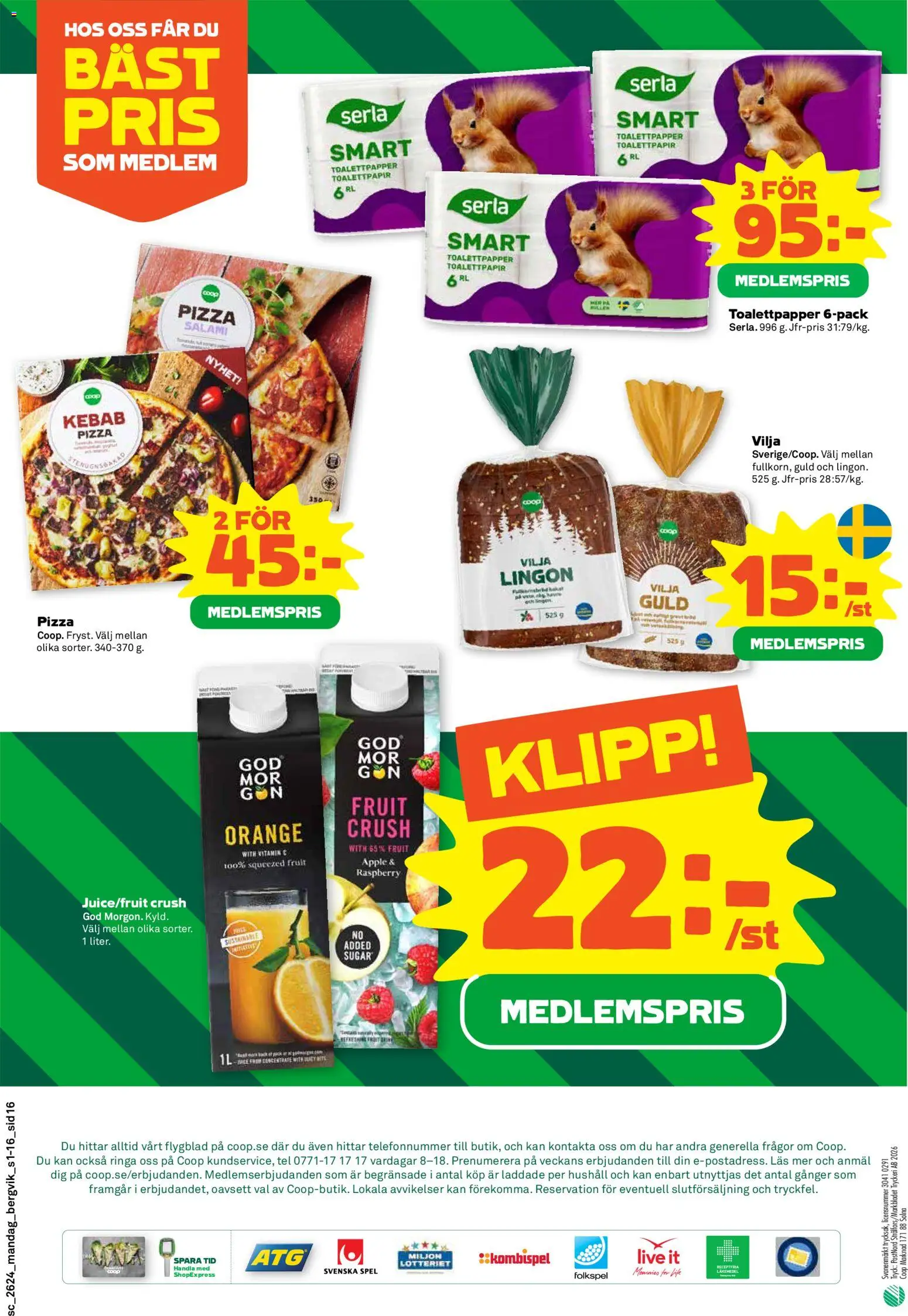 Stora Coop reklamblad aktuell från 08.06.2026 | Sida: 16 | Produkter: Toalettpapper, Pizza, Äpple, Spel