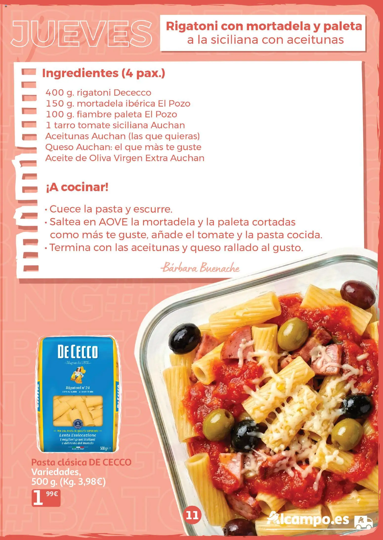 Alcampo - Batchcooking 2026 │ válido desde el 15.01.2026 | Página: 11 | Productos: Κρεμάστρα, Pasta, Aceite de oliva, Mortadela