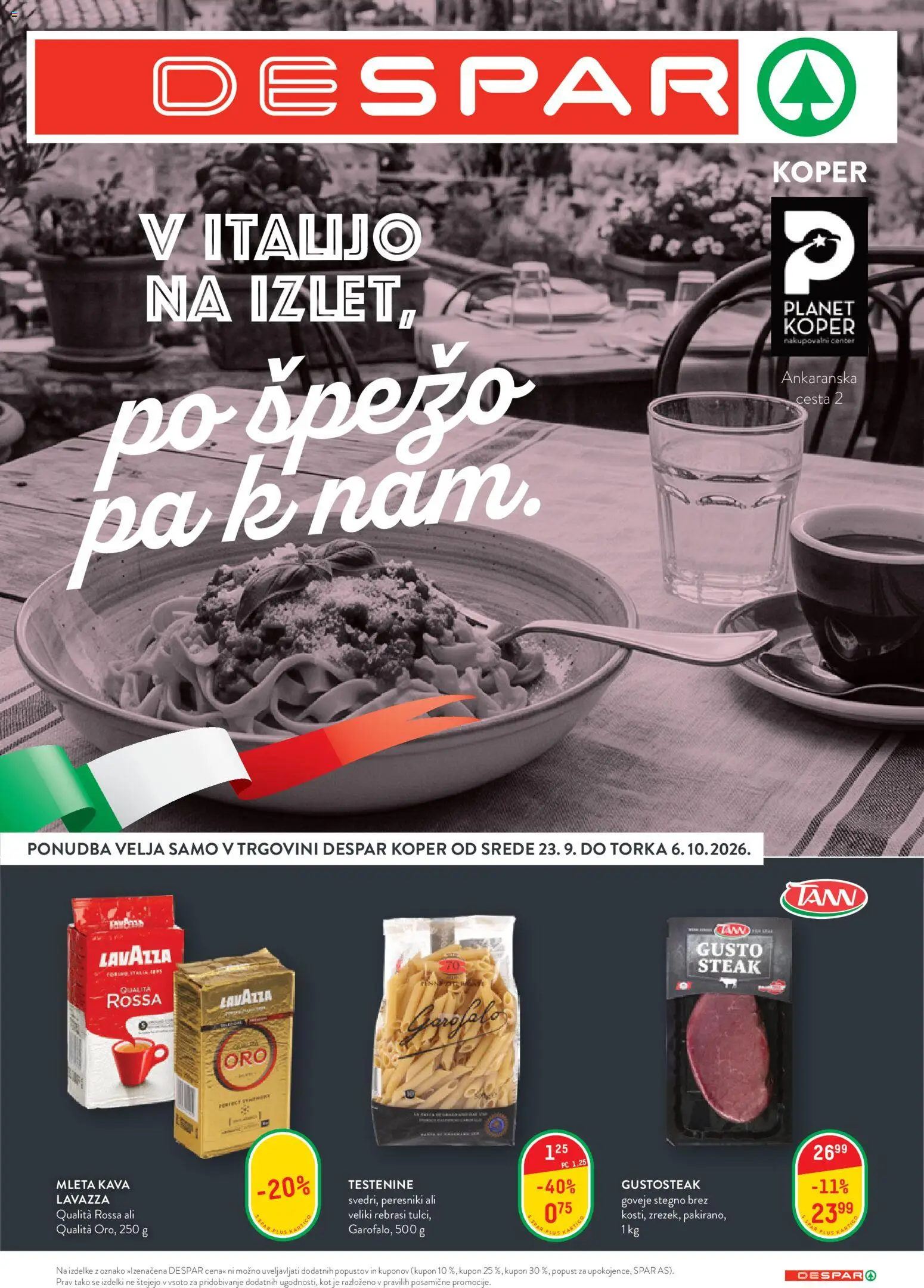 Novi Spar katalog ponudbe – veljaven od 23.09.2026 | Stran: 1 | Izdelki: Kava, Testenine