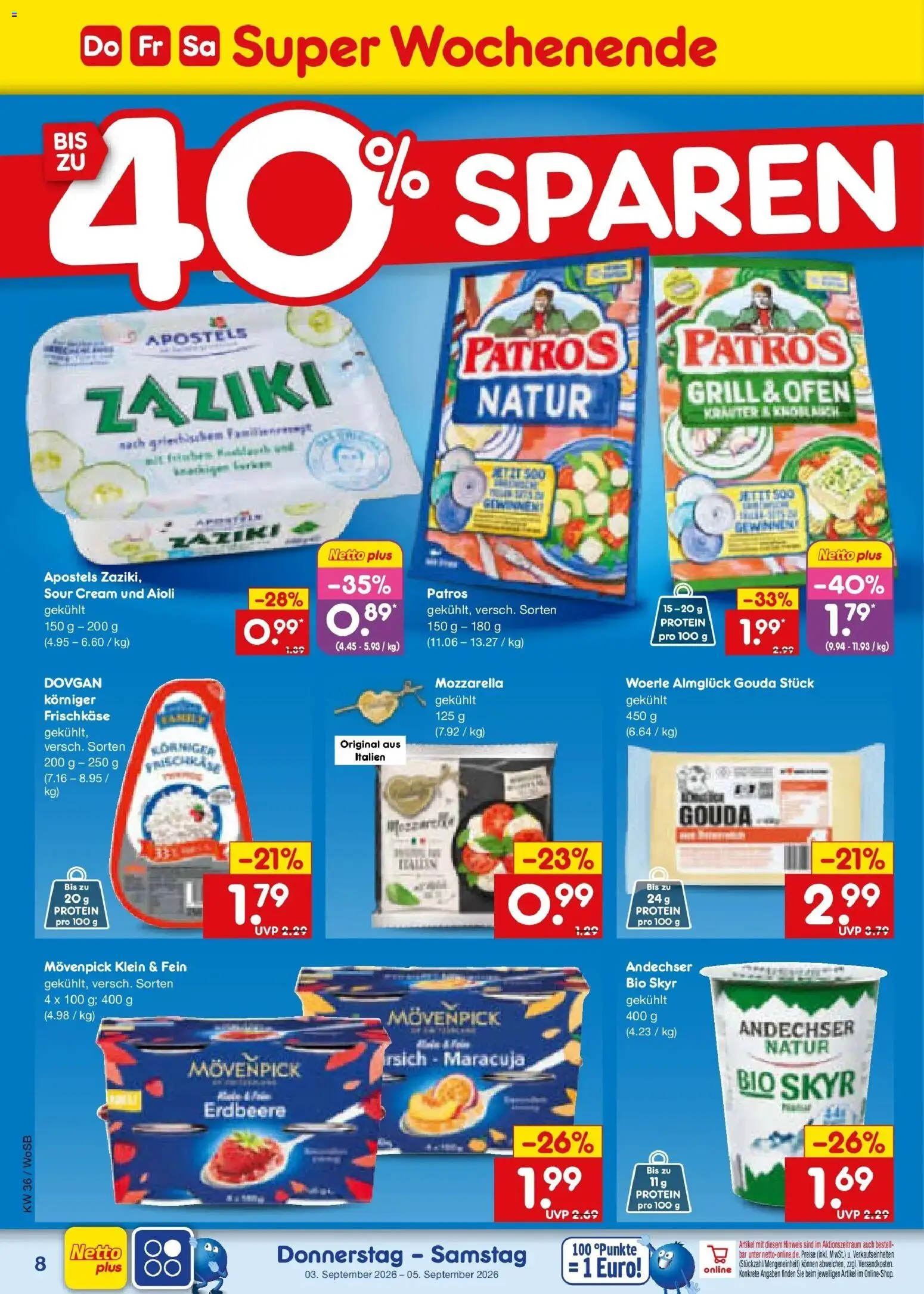 Netto Marken-Discount Prospekt Mannheim (ab 31.08.2026) » Angebote | Seite: 48 | Produkte: Mozzarella, Gouda, Patros, Skyr