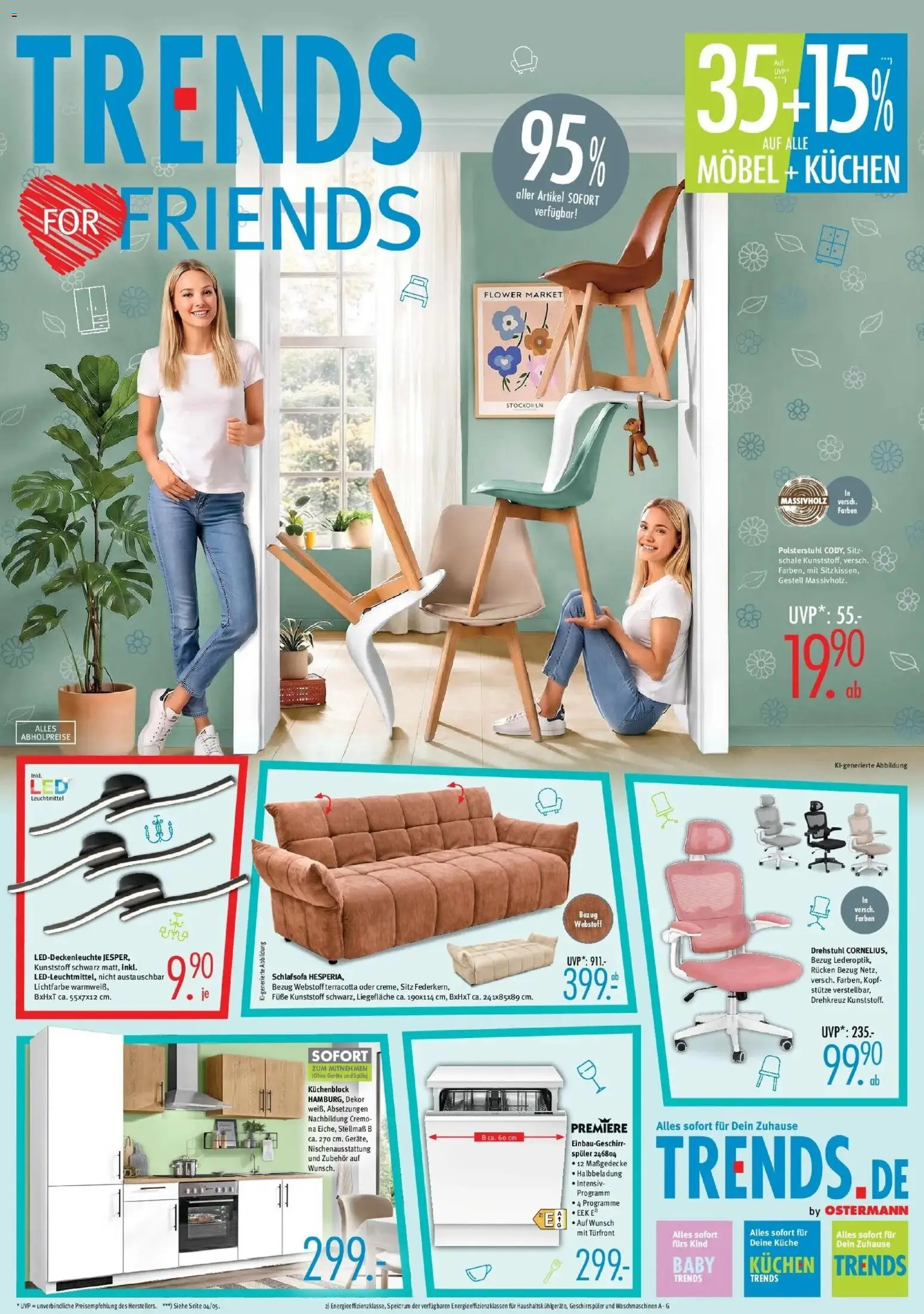 Trends Prospekt – gültig ab 29.08.2026 | Seite: 1 | Produkte: Geschirrspüler, Küchenblock, Schlafsofa, Kuchen