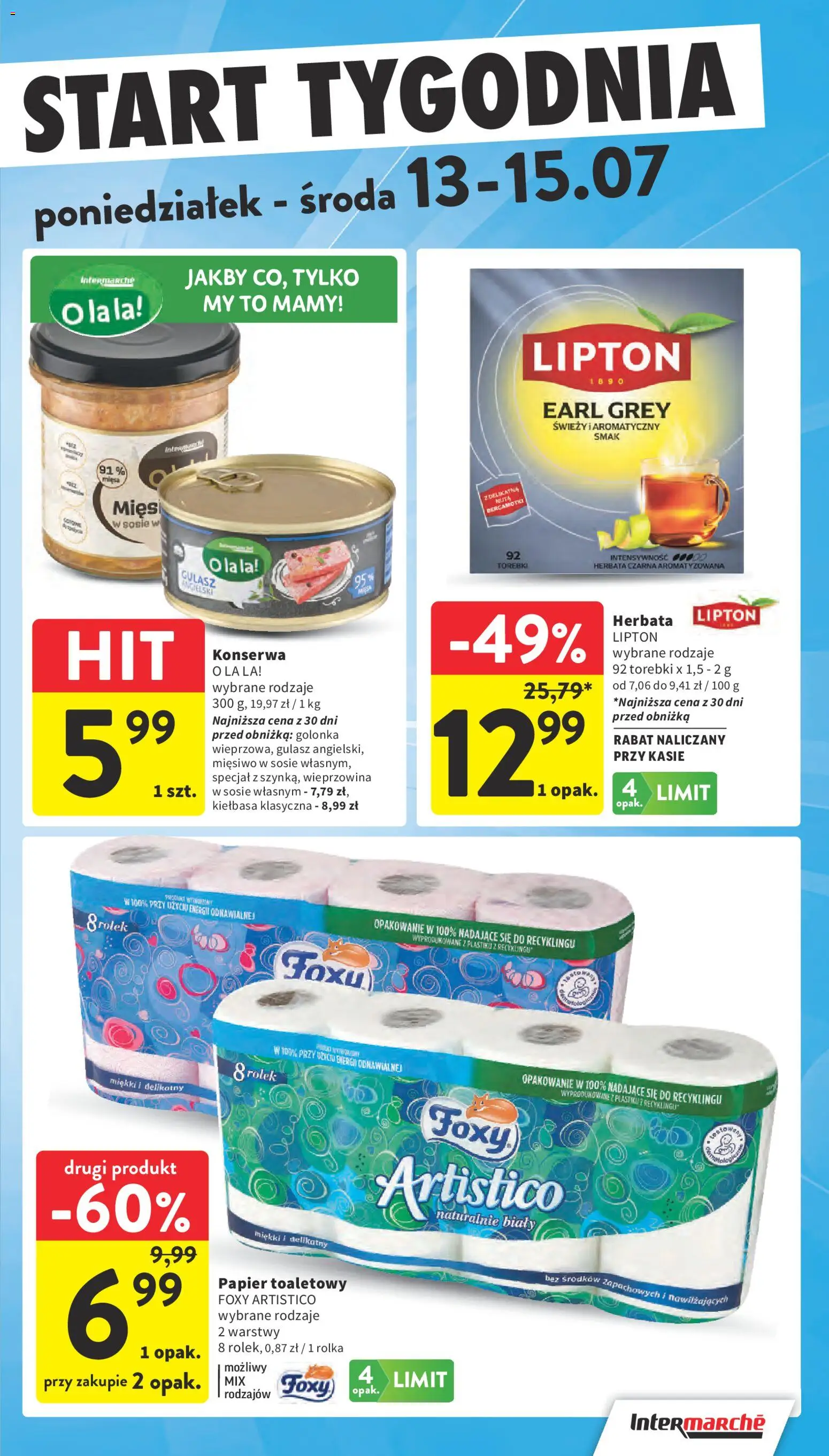 Intermarche gazetka od 09.07.2026 | Strona: 43 | Produkty: Herbata lipton, Wieprzowina, Gulasz, Torebki