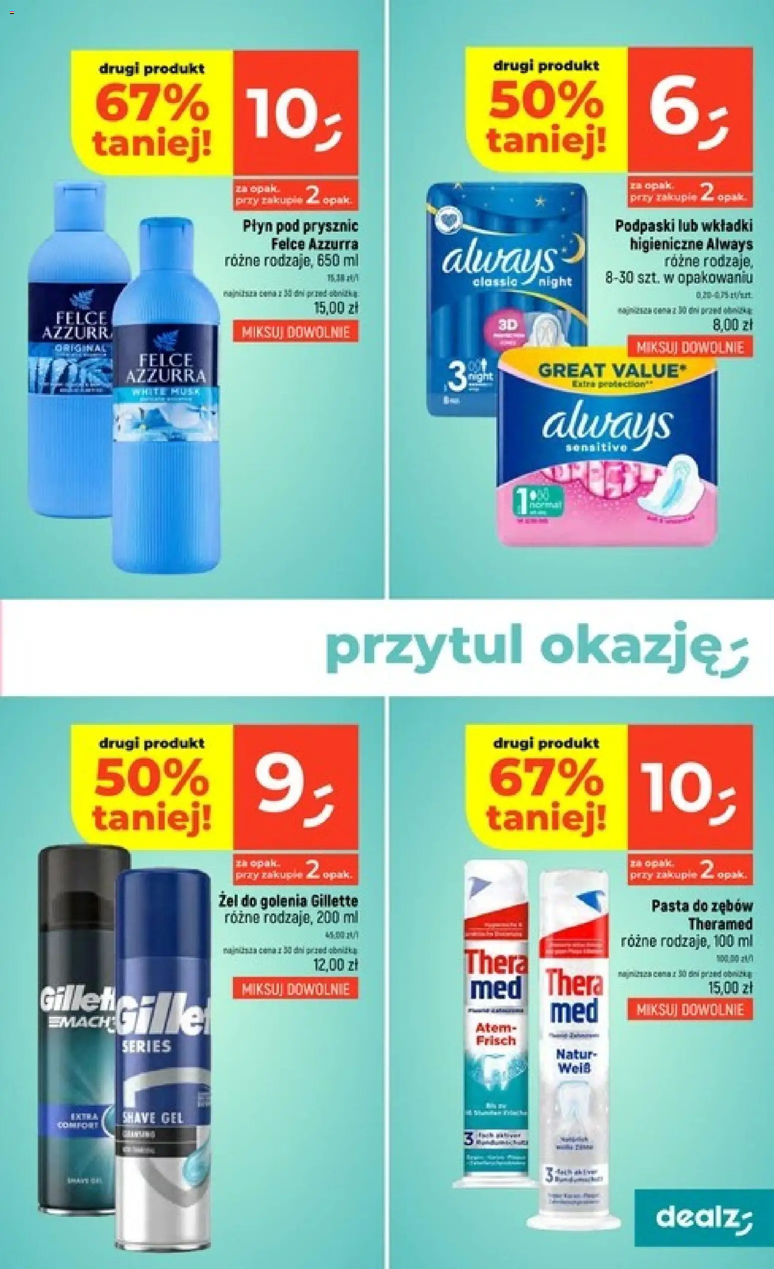 Dealz gazetka od 09.07.2026 | Strona: 37 | Produkty: Gillette, Podpaski, Prysznic, Pasta do zębów