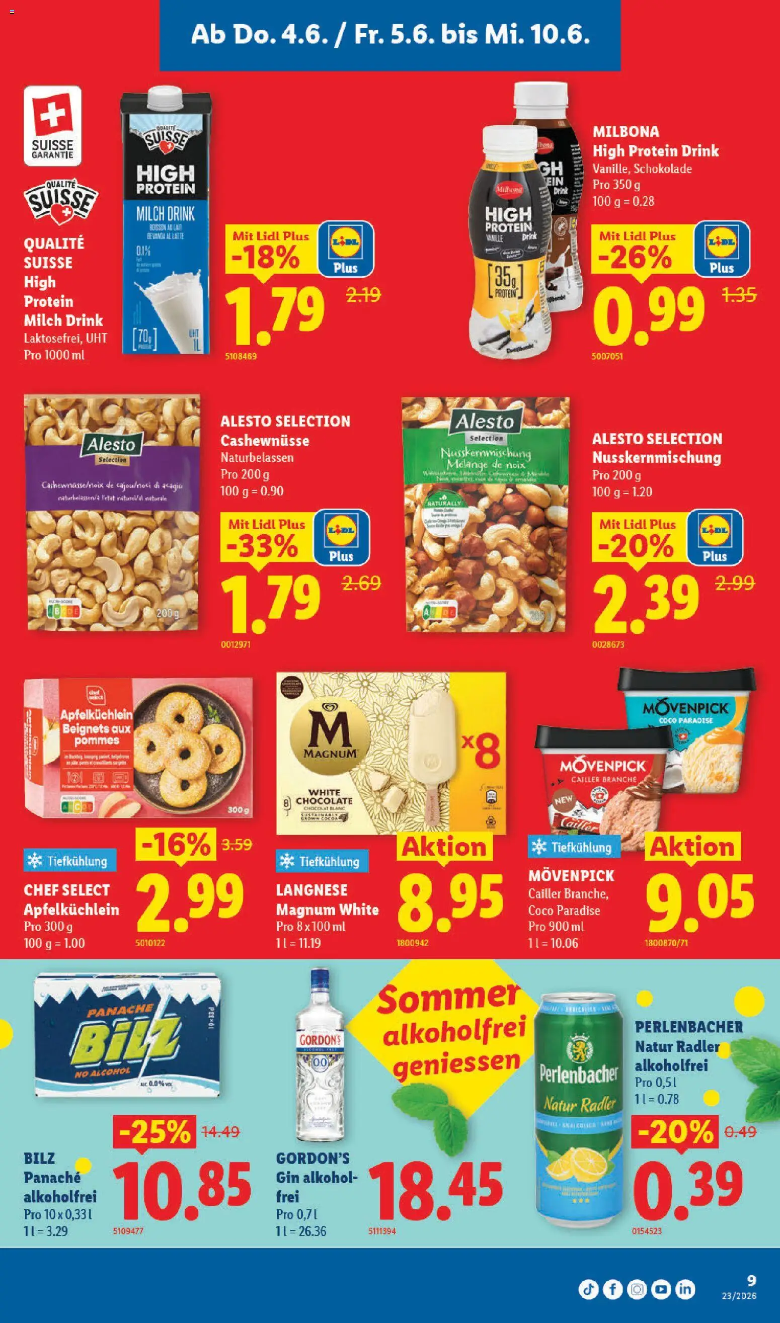 Lidl aktionen – gültig ab 04.06.2026 | Seite: 11 | Produkte: Cashewnüsse, Milch, Schokolade, Gin