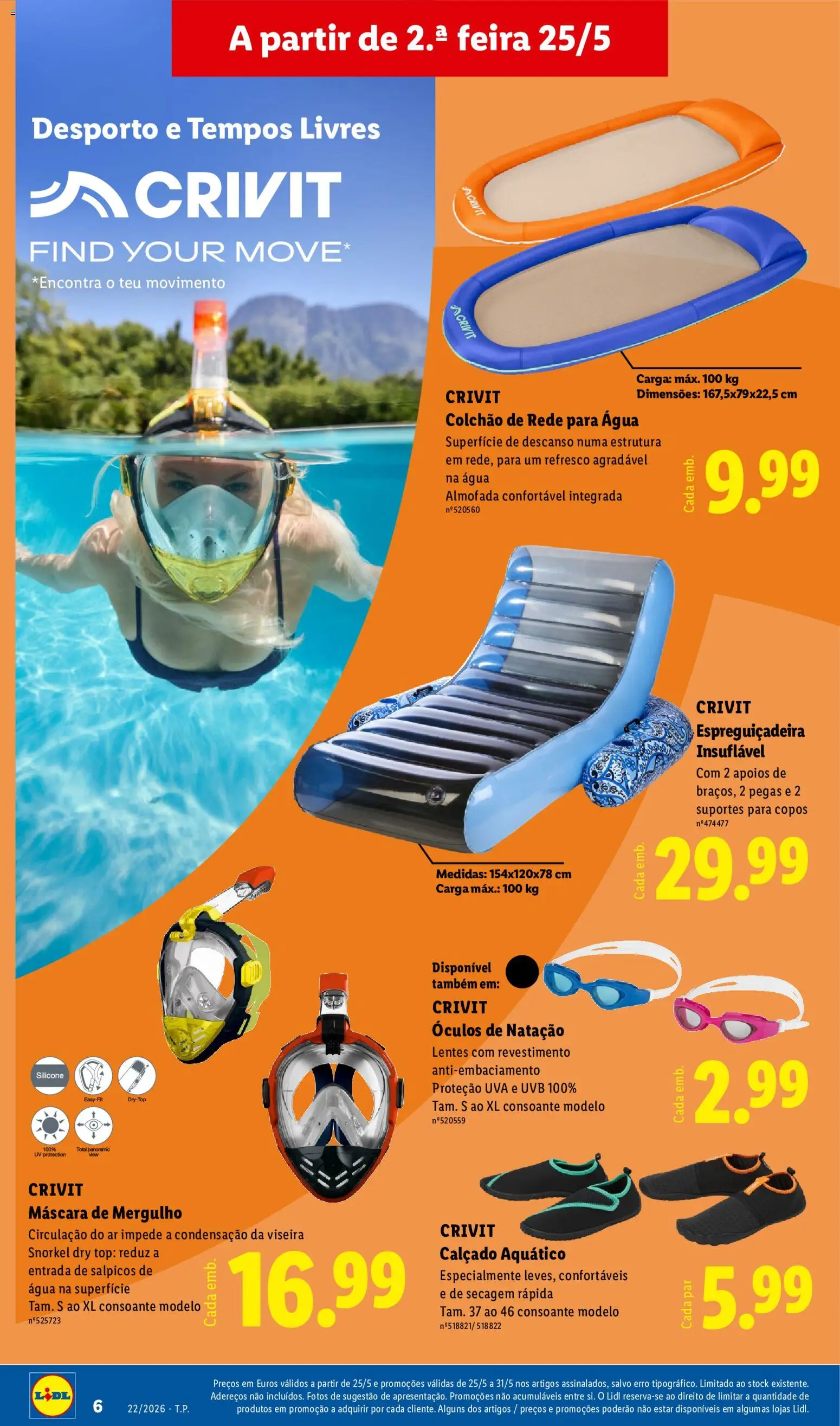 Lidl Novidades │ válido de 25.05.2026 | Página: 6 | Produtos: Óculos, Copos, Máscara de mergulho, Pá