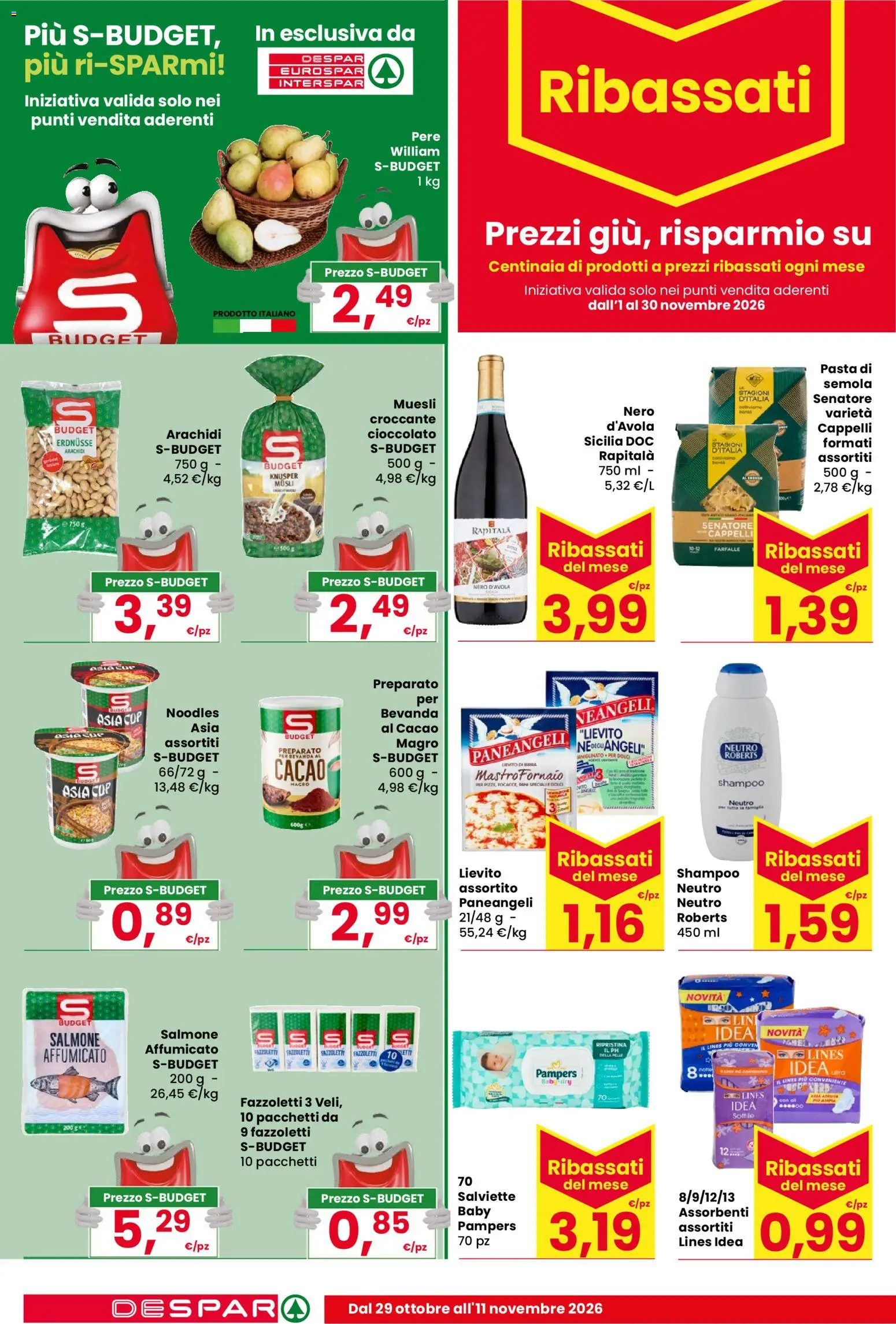 Volantino Despar del 29/10/2026 | Pagina: 14 | Prodotti: Cioccolato, Birra, Pasta, Pampers
