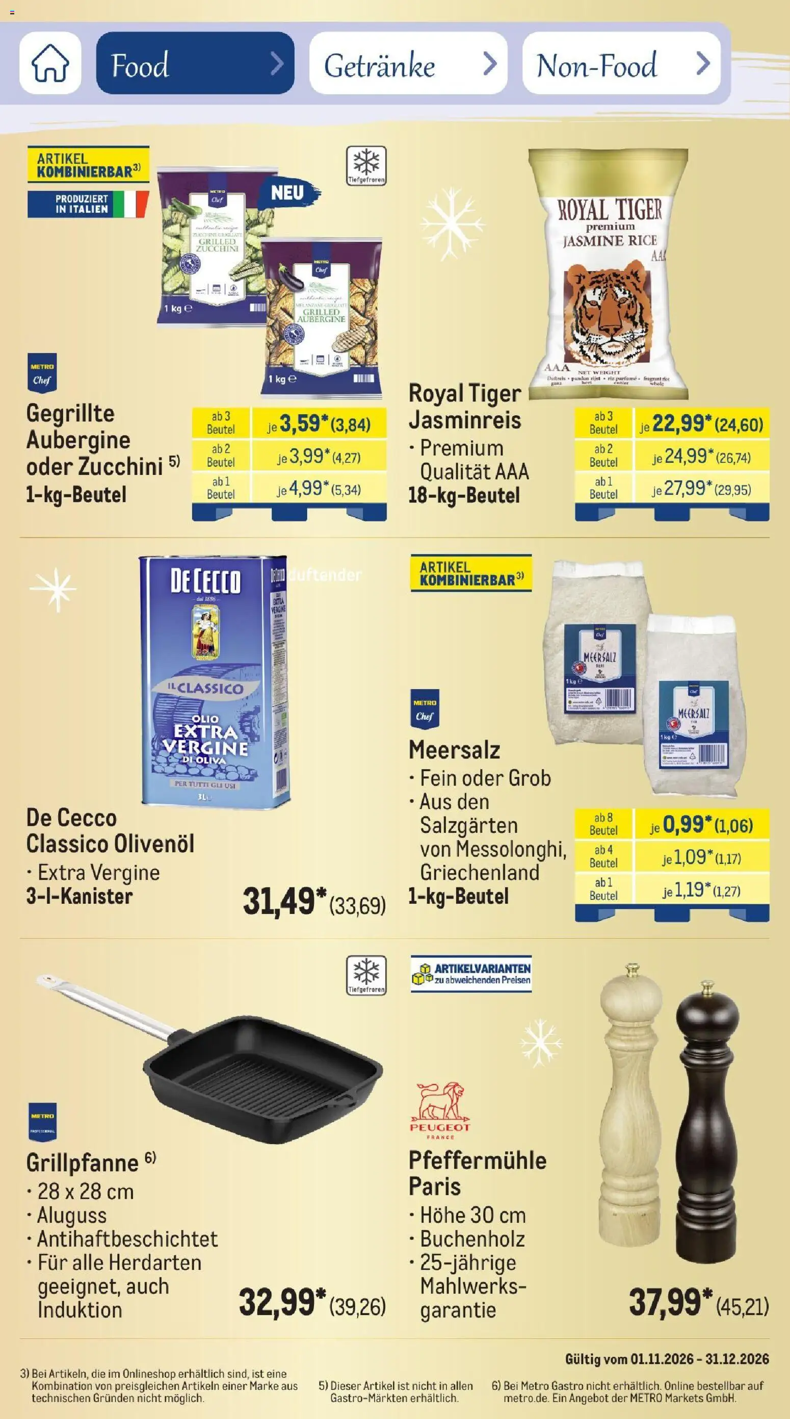 Metro Saisonkatalog Festtage voller Genuss – gültig ab 01.11.2026 | Seite: 18 | Produkte: Jasminreis, Olivenol, Aubergine, Zucchini