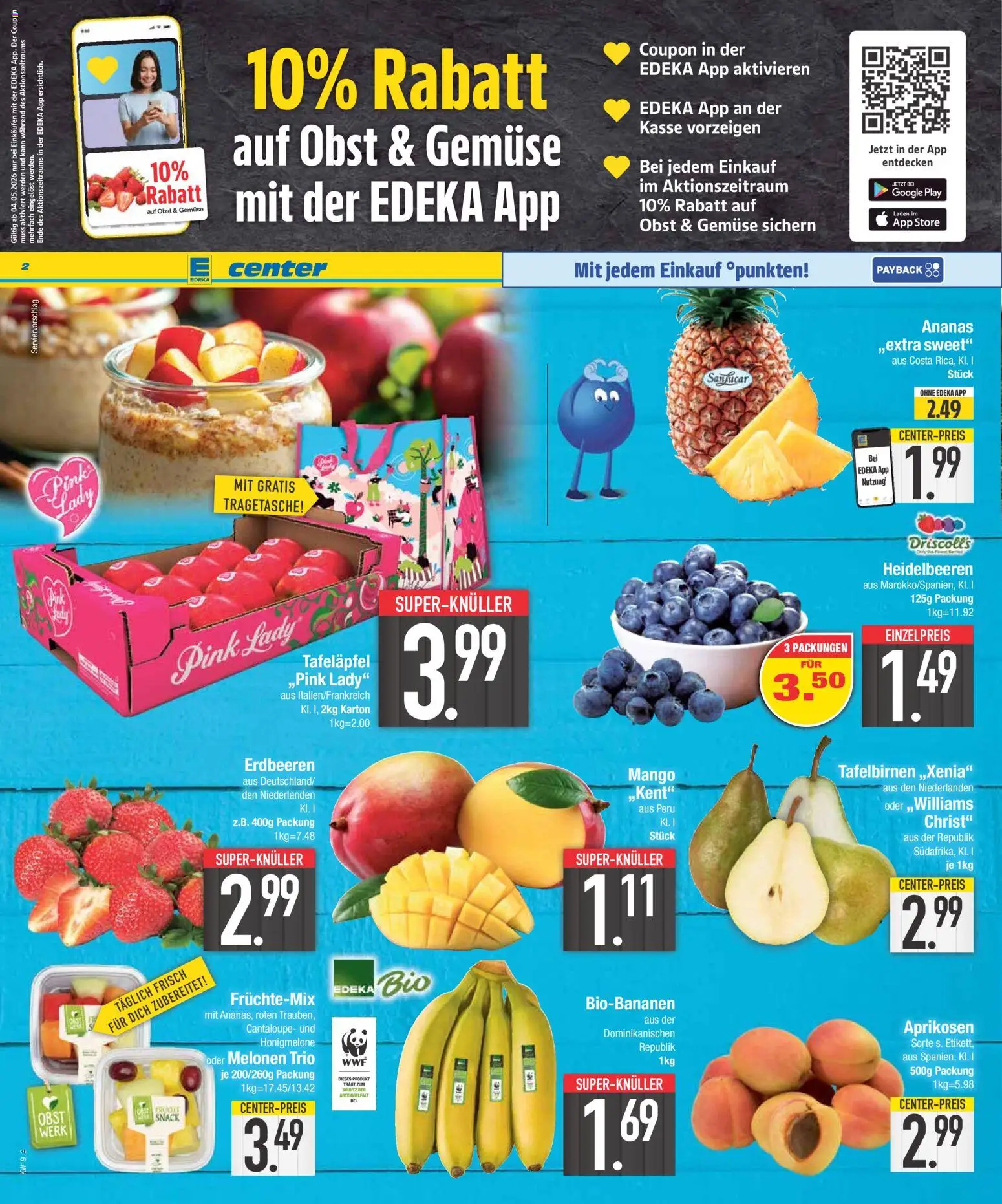 E center Prospekt 	 – gültig ab 04.05.2026 | Seite: 2 | Produkte: Honigmelone, Gemüse, Mango, Erdbeeren