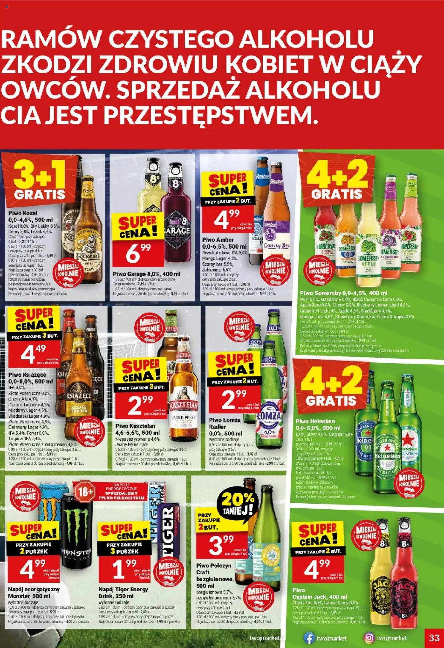 Twój Market gazetka od 22.07.2026 | Strona: 33 | Produkty: Piwo Somersby, Napoje, Piwo, Heineken