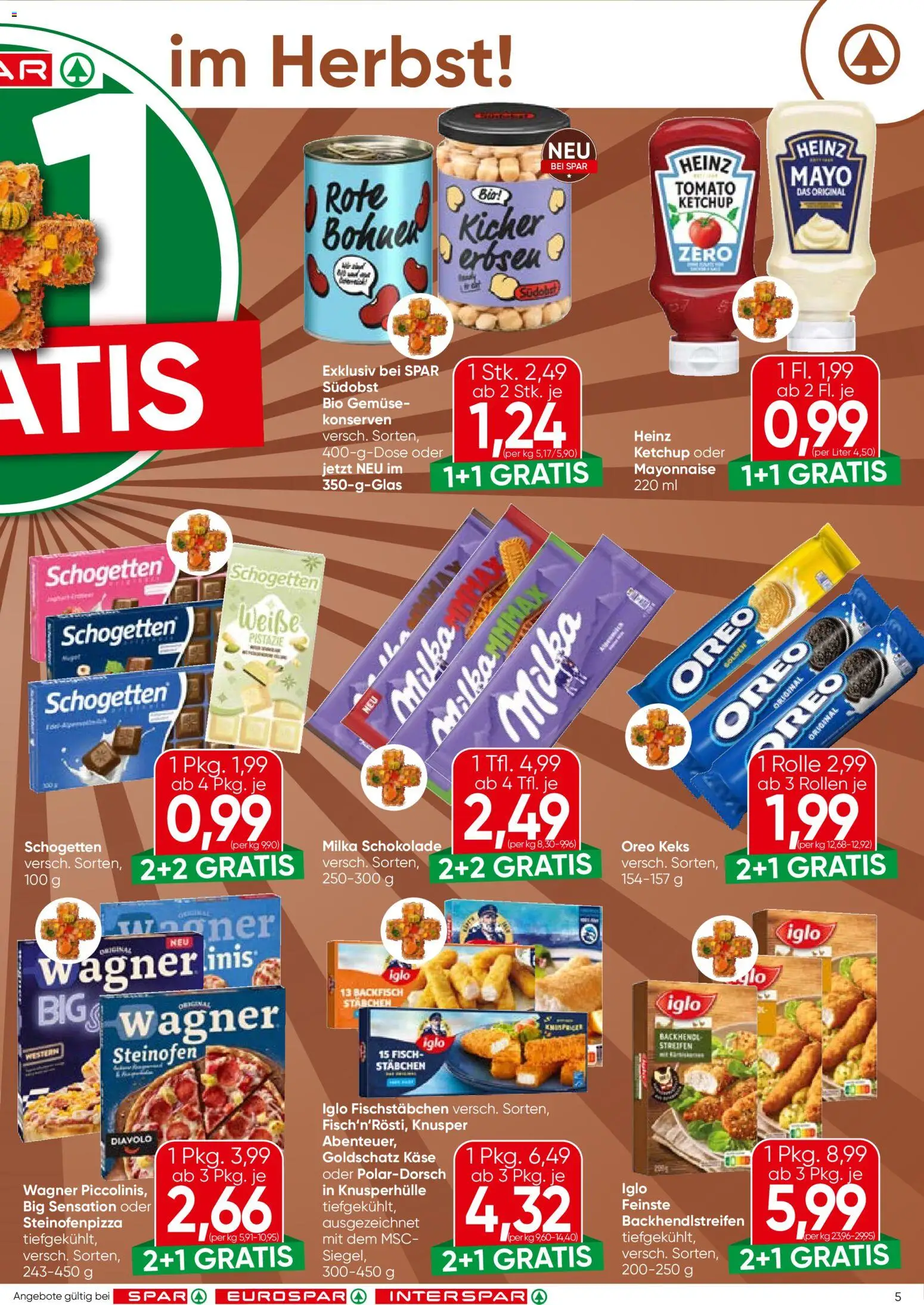 Spar Flugblatt gültig ab 08.10.2026 | Seite: 5 | Produkte: Pistazie, Gemüse, Mayonnaise, Schokolade