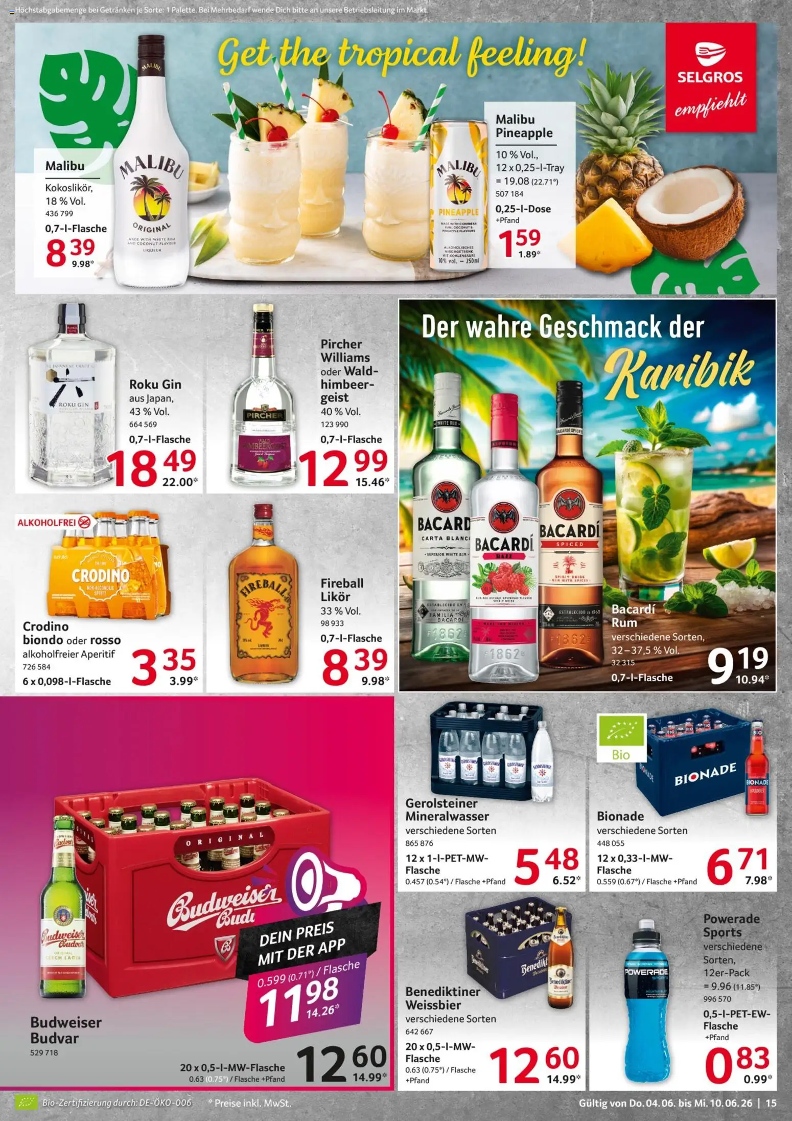 Selgros Prospekt – gültig ab 04.06.2026 | Seite: 15 | Produkte: Bacardi, Powerade, Budweiser, Gerolsteiner