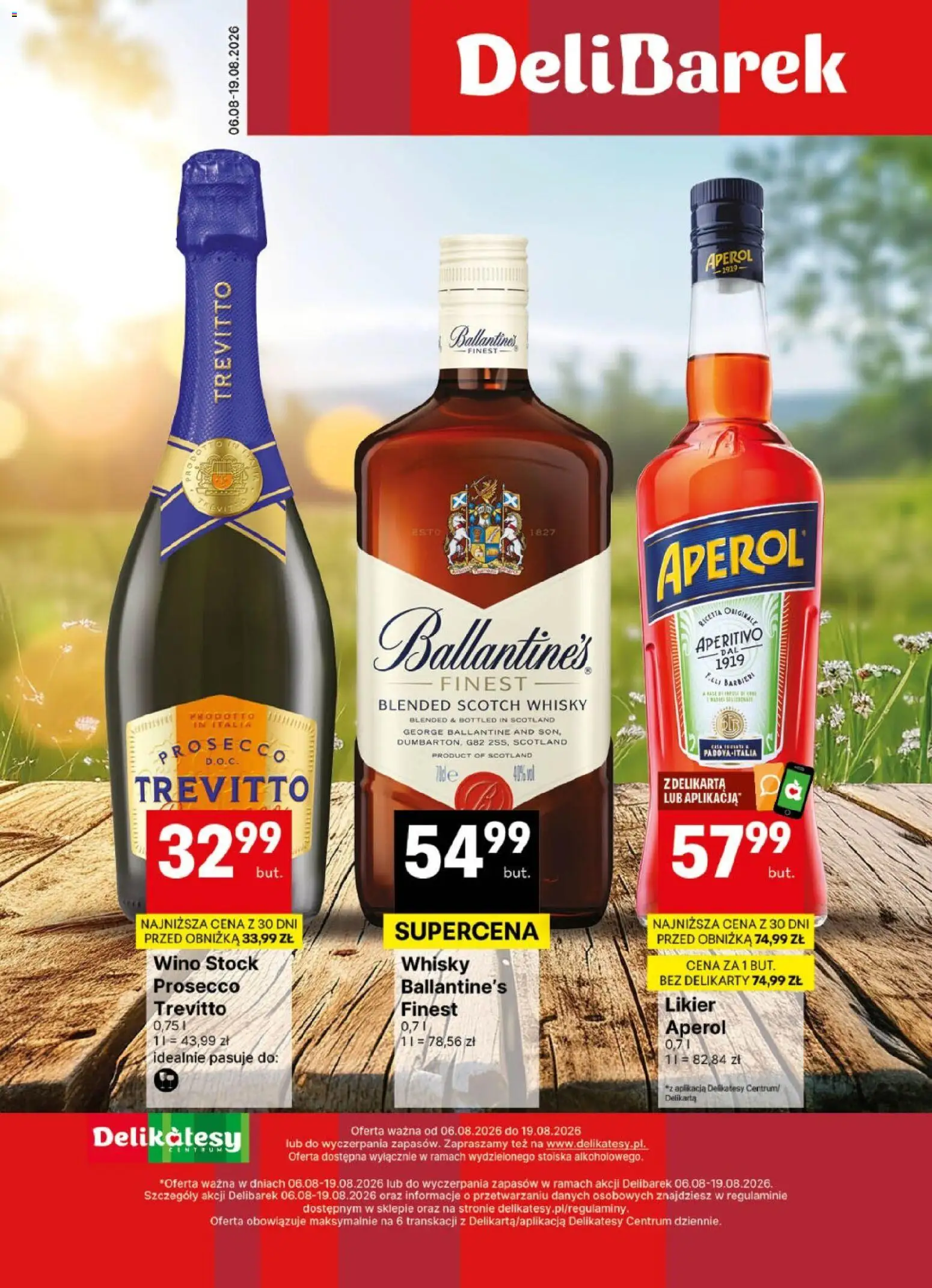 Delikatesy Centrum gazetka - DeliBarek od 06.08.2026 | Strona: 1 | Produkty: Wino, Whisky, Aperol, Prosecco