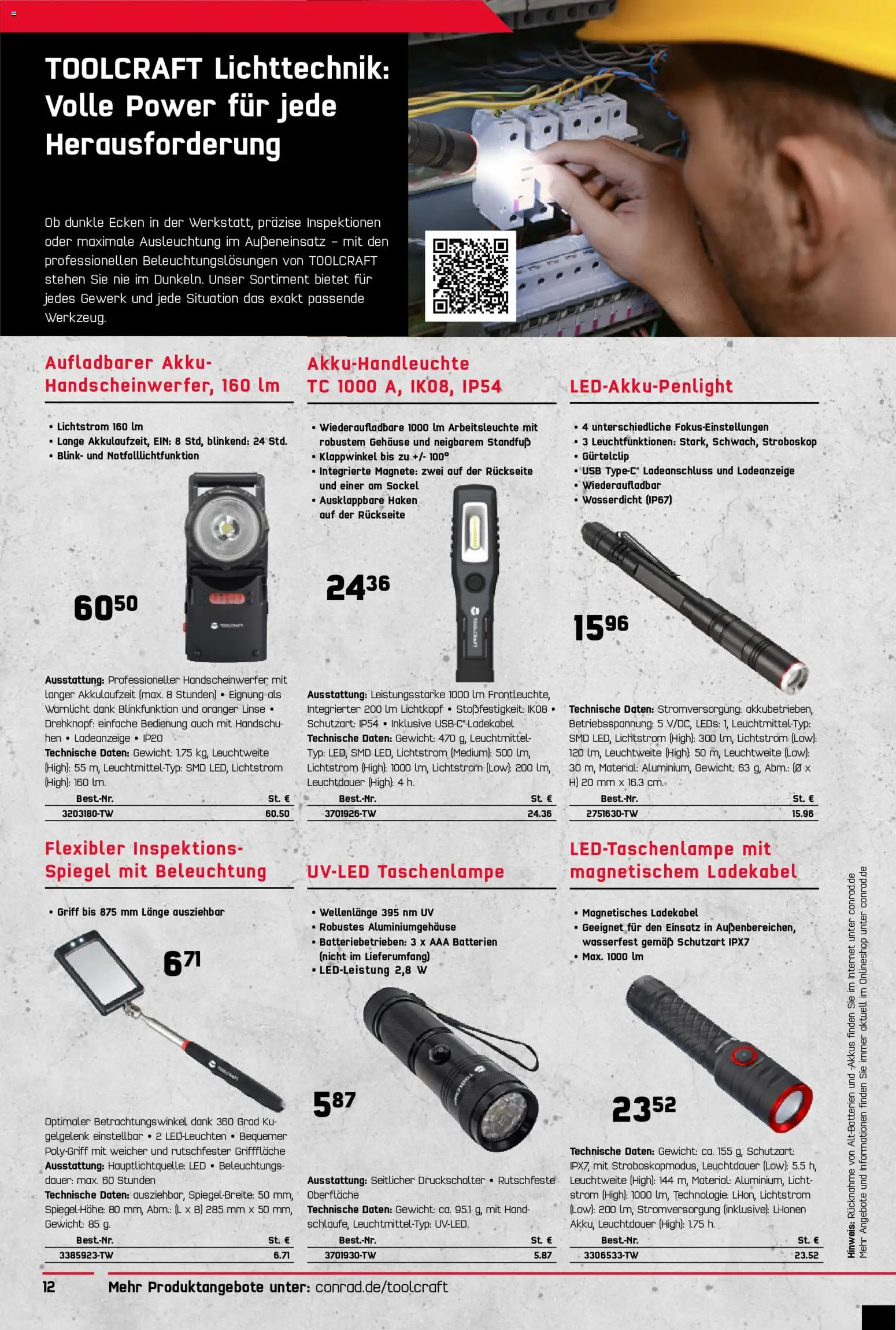 Conrad Toolcraft Katalog – gültig ab 07.09.2026 | Seite: 12 | Produkte: USB, Gewicht, Spiegel, Ladekabel