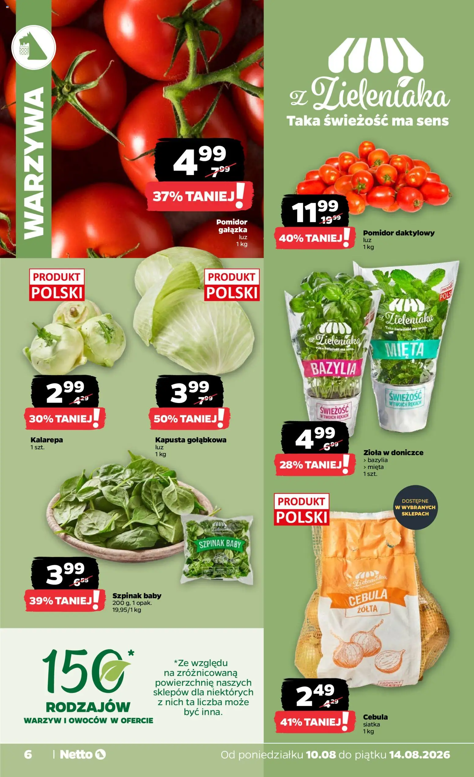 Netto gazetka od poniedziałku od 10.08.2026 | Strona: 6 | Produkty: Bazylia, Kalarepa, Siatka, Warzywa