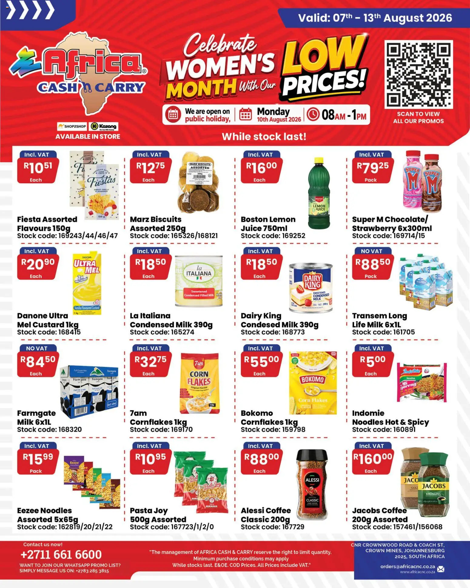New Africa Cash & Carry catalogue – valid from 07/08/2026 | Page: 1 | Products: Custard, Coffee, Flakes, Salt