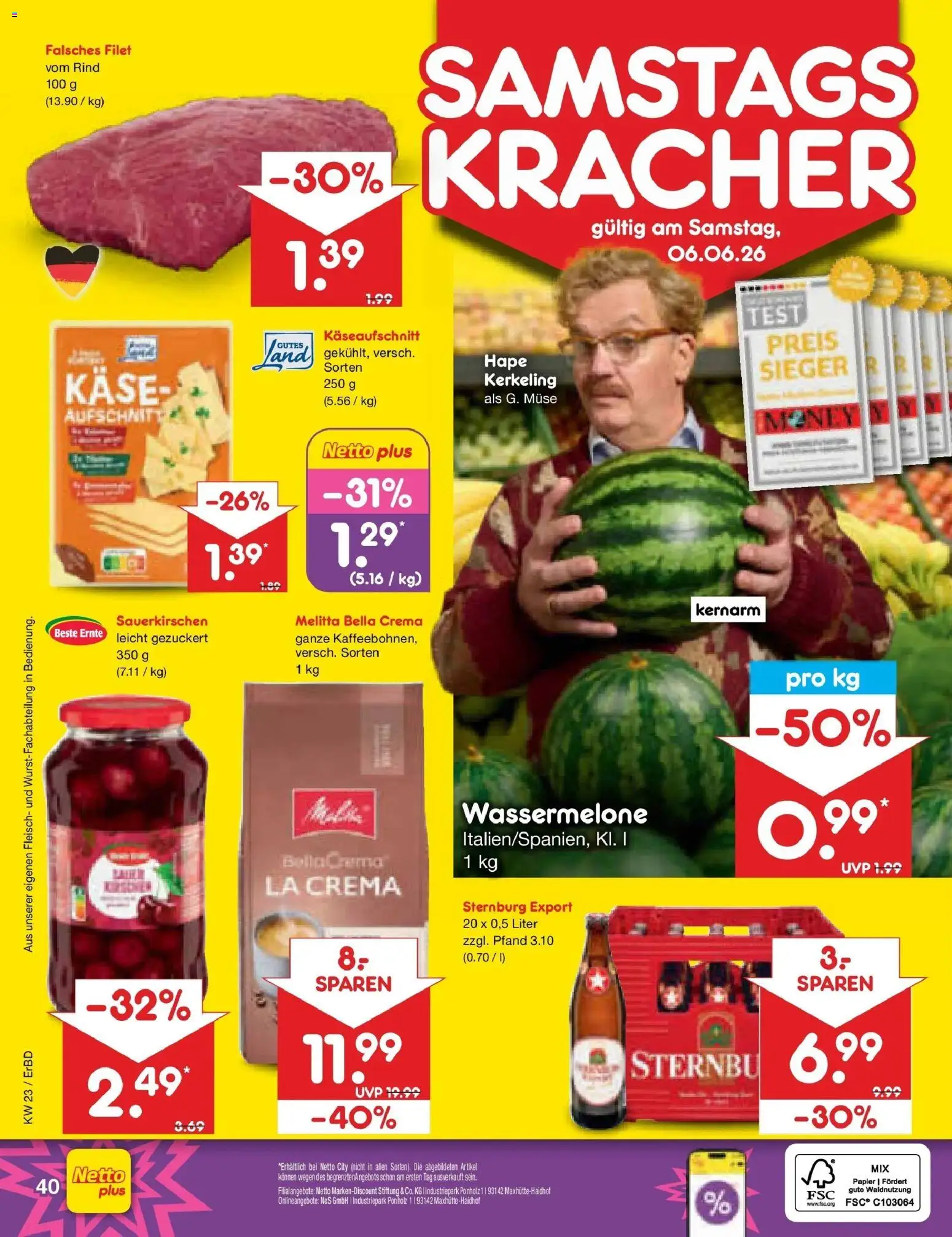 Netto Marken-Discount Prospekt Weimar – gültig ab 01.06.2026 | Seite: 56 | Produkte: Melitta, Käse, Wassermelone, Fleisch