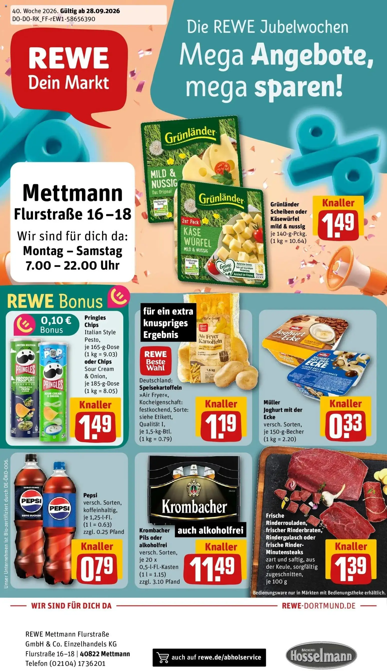 REWE Prospekt ab 28.09.2026 zum Blättern » Angebote | Seite: 1 | Produkte: Käse, Kartoffeln, Grunlander, Chips