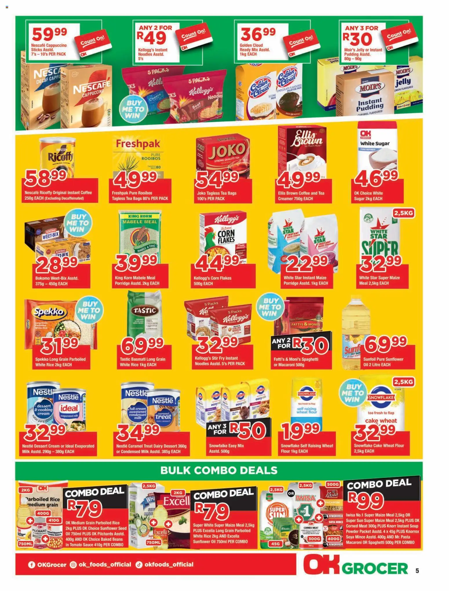 New OK Foods catalogue – valid from 23/10/2026 | Page: 5 | Products: Flour, Milk, Chocolate, Rice