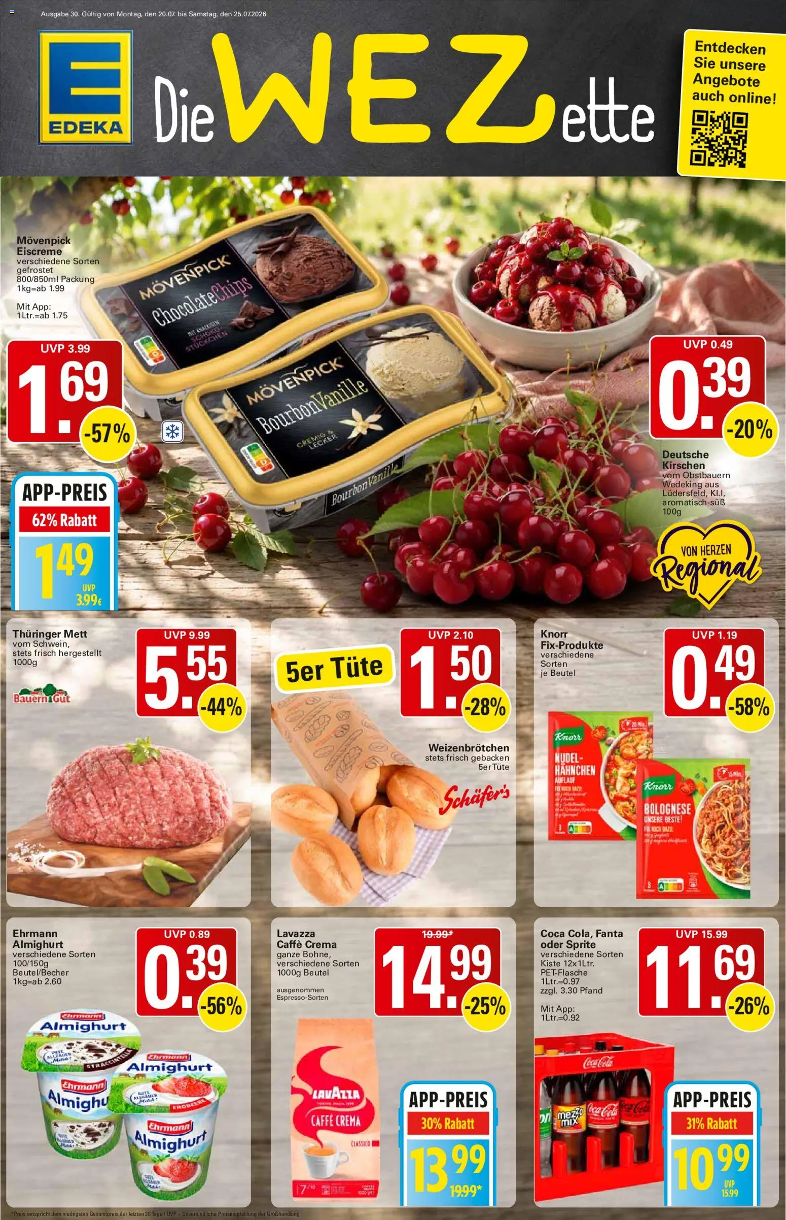 WEZ Prospekt – gültig ab 20.07.2026 | Seite: 1 | Produkte: Lavazza, Fanta, Eiscreme, Knorr