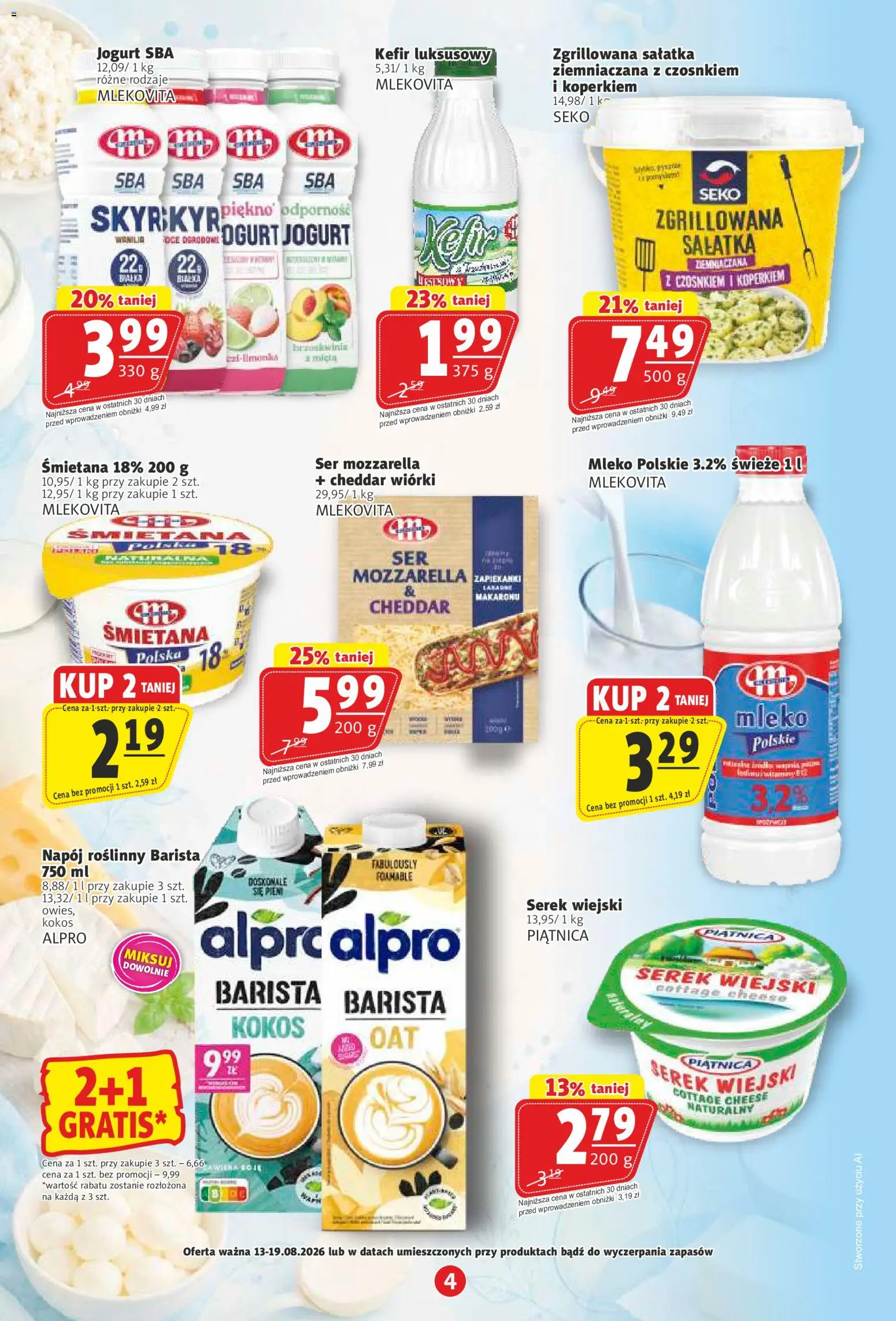 Prim Market gazetka od 13.08.2026 | Strona: 4 | Produkty: Kefir, Serek, Serek wiejski, Mleko cena