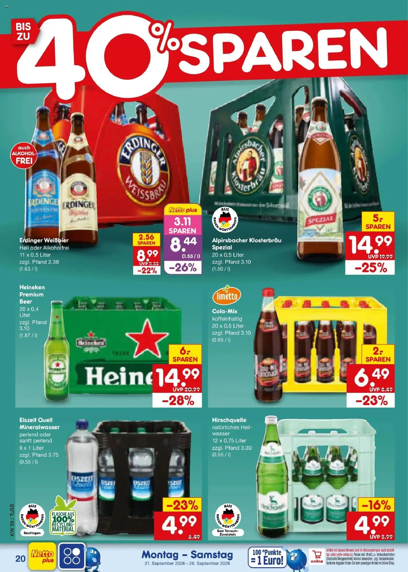Netto Marken-Discount Prospekt Sindelfingen – gültig ab 21.09.2026 | Seite: 28 | Produkte: Weißbier, Bad, Mineralwasser, Wasser