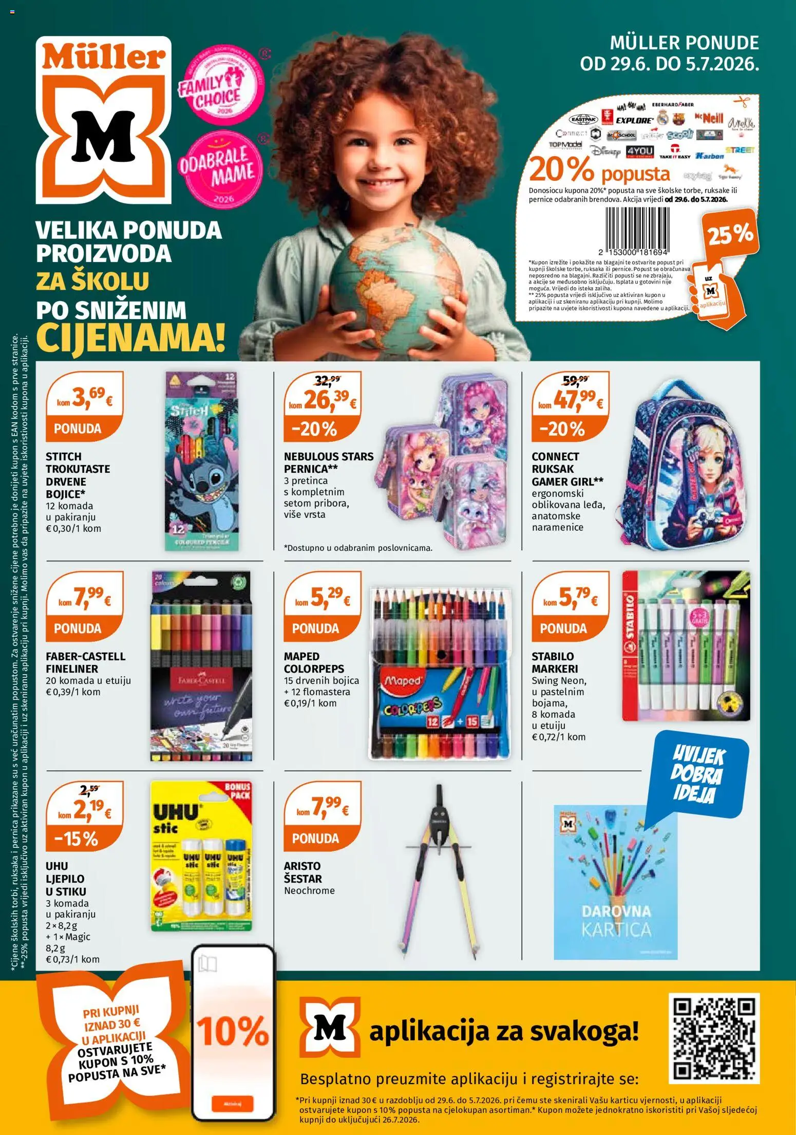 Müller katalog | vrijedi od 29.06.2026 | Stranica: 1 | Proizvodi: Šestar, Pernica, Ruksak, Ljepilo