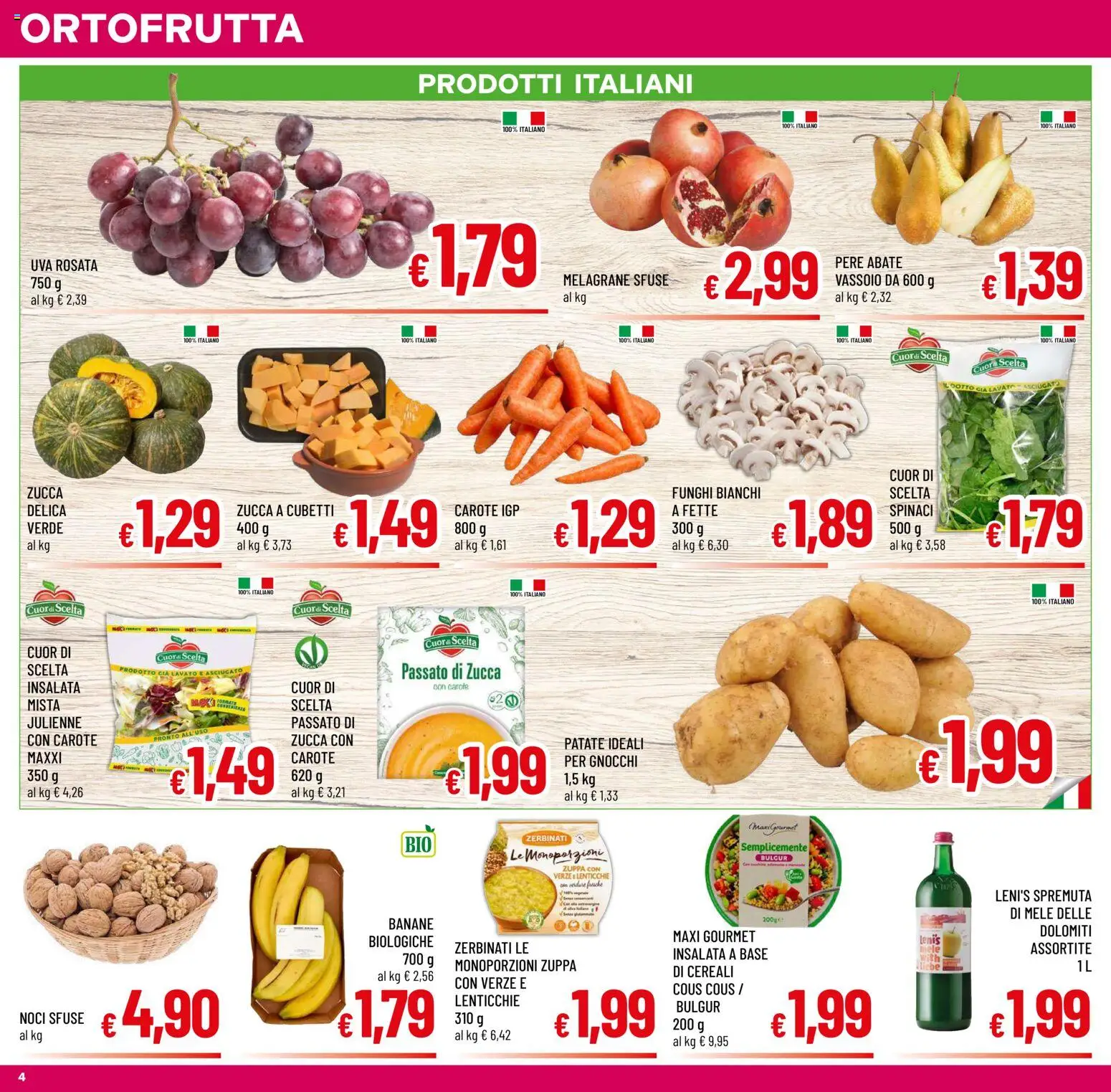 Volantino A&O del 14/10/2026 | Pagina: 4 | Prodotti: Banane, Patate, Lenticchie, Funghi