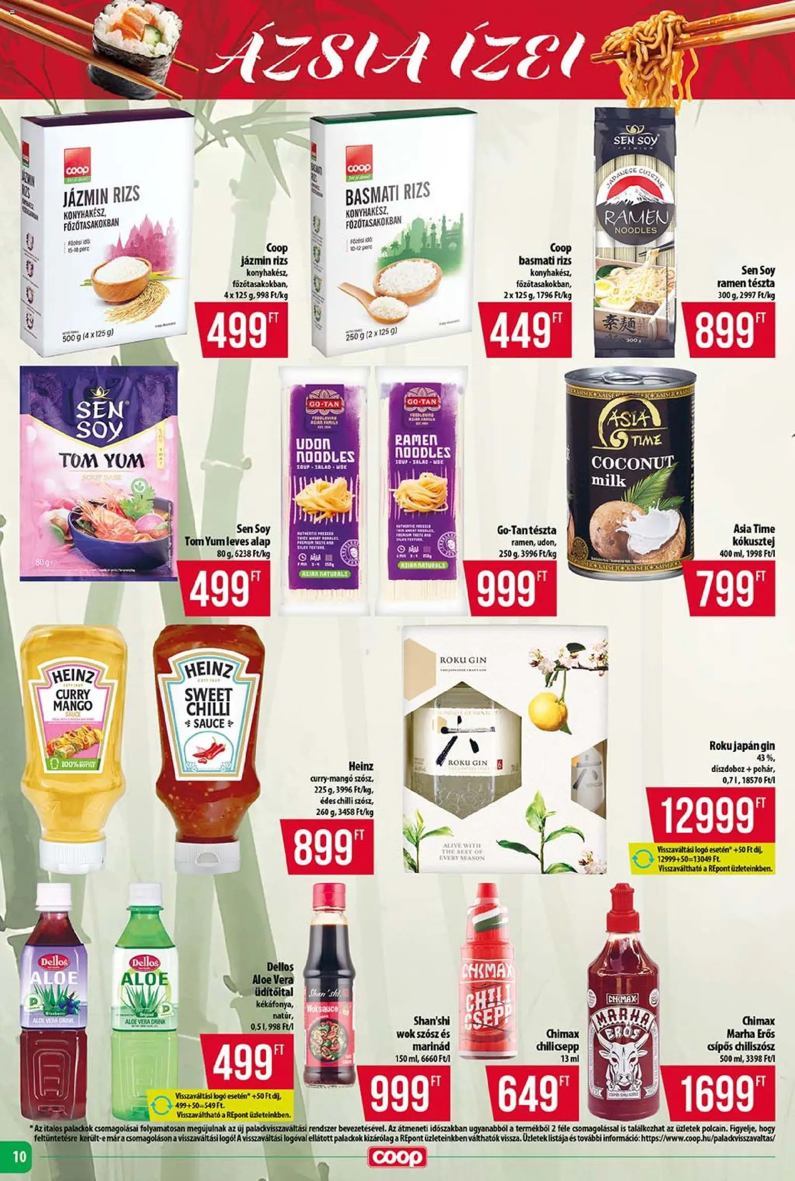 COOP akciós ujság - amely érvényes a következő dátumtól: 2026.08.13. | Oldal: 10 | Termékek: Üdítőital, Chiliszósz, Basmati rizs, Gin