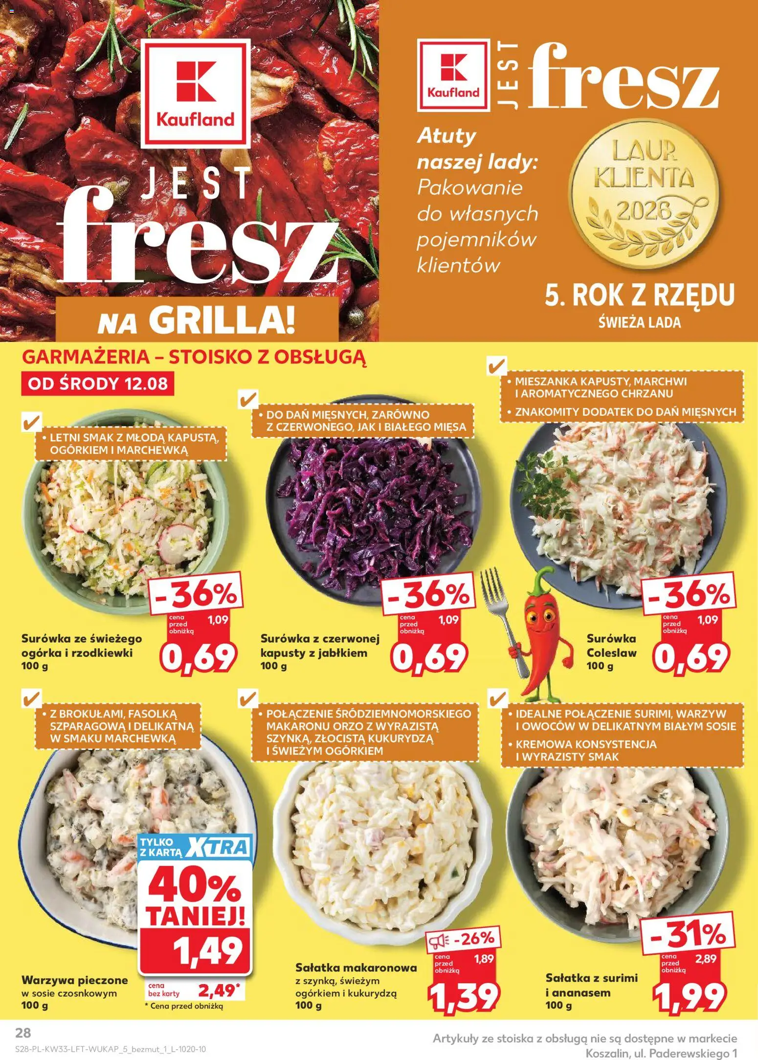 Kaufland Polsko leták od 12.08.2026 | Strana: 28 | Produkty: Orzo, Coleslaw, Surimi, Karty