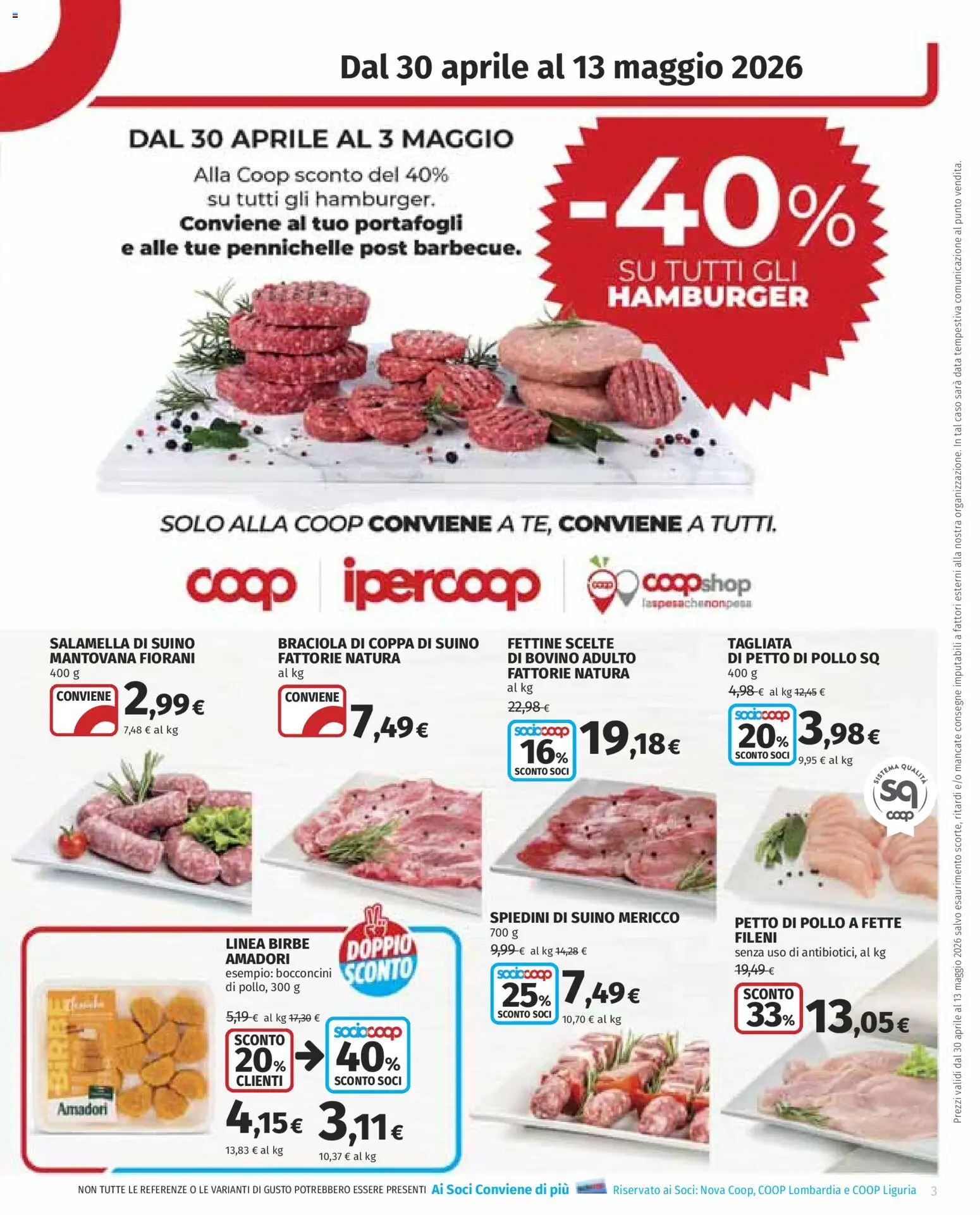Volantino COOP del 30.04.2026 | Pagina: 3 | Prodotti: Petto di Pollo, Salamella, Suino, Spiedini
