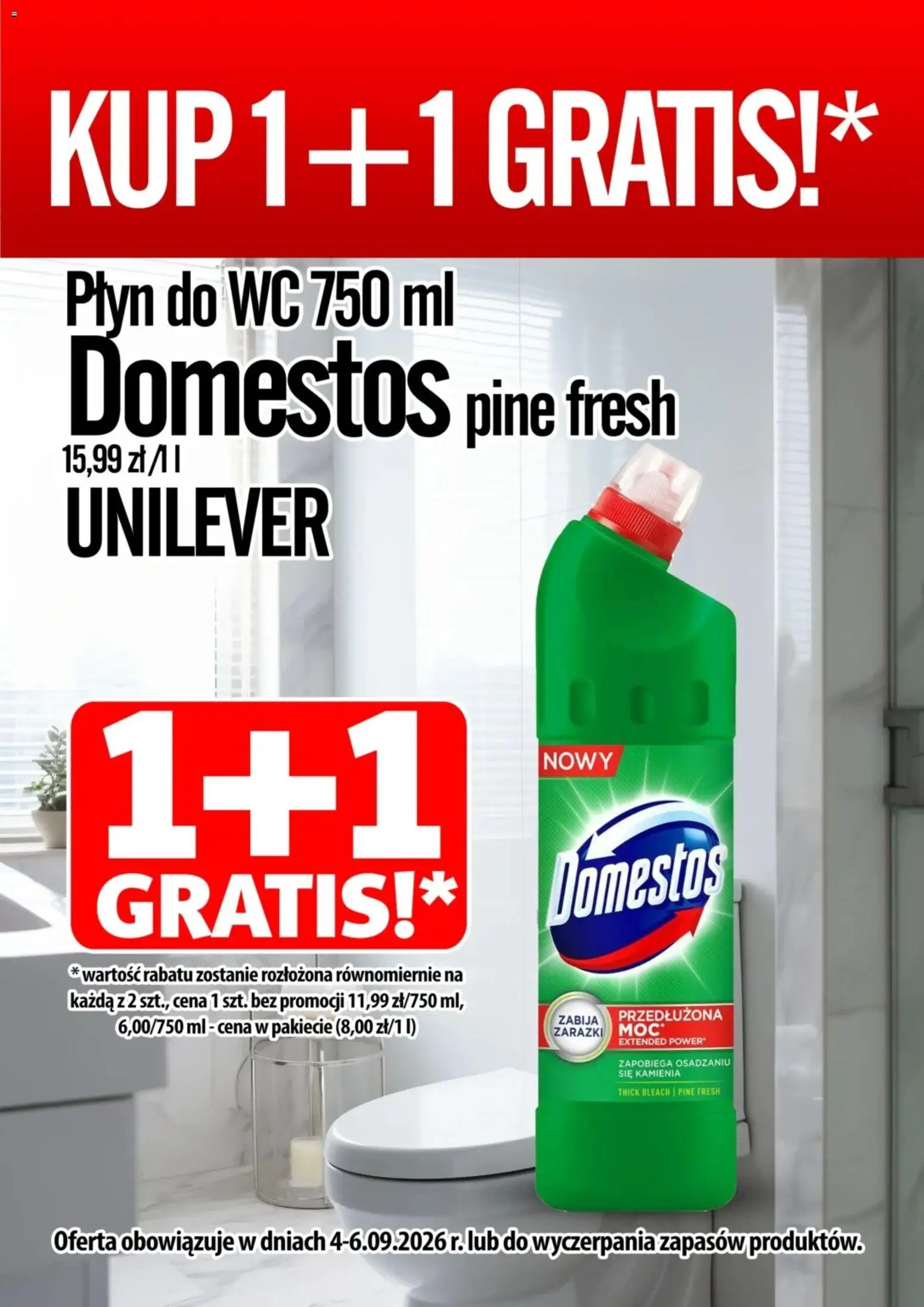Prim Market promocja - Płyn Do Wc Domestos Pine Fresh od 04.09.2026 | Strona: 1 | Produkty: Domestos