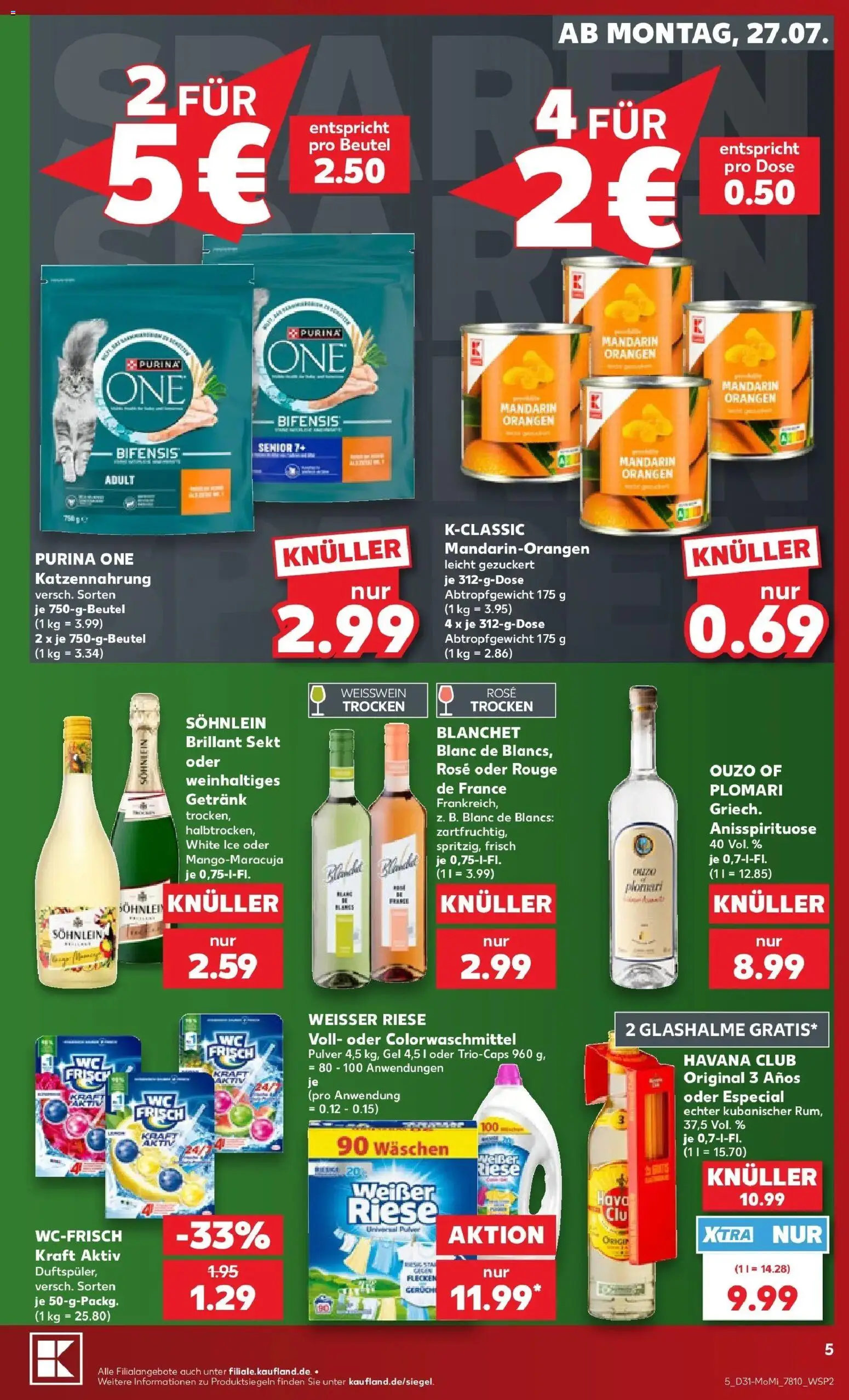 Kaufland Prospekt Eggenfelden – gültig ab 27.07.2026 | Seite: 5 | Produkte: Havana club, Weißwein, Orangen, Rouge