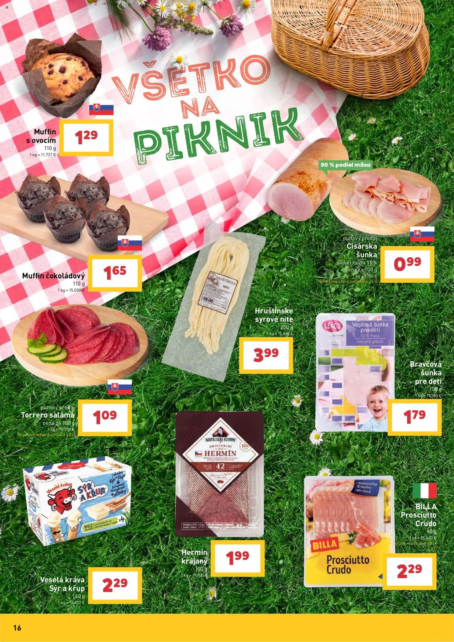 Nové Billa akcie – leták je platný od 08.07.2026 | Strana: 16 | Produkty: Syr, Saláma, Šunka