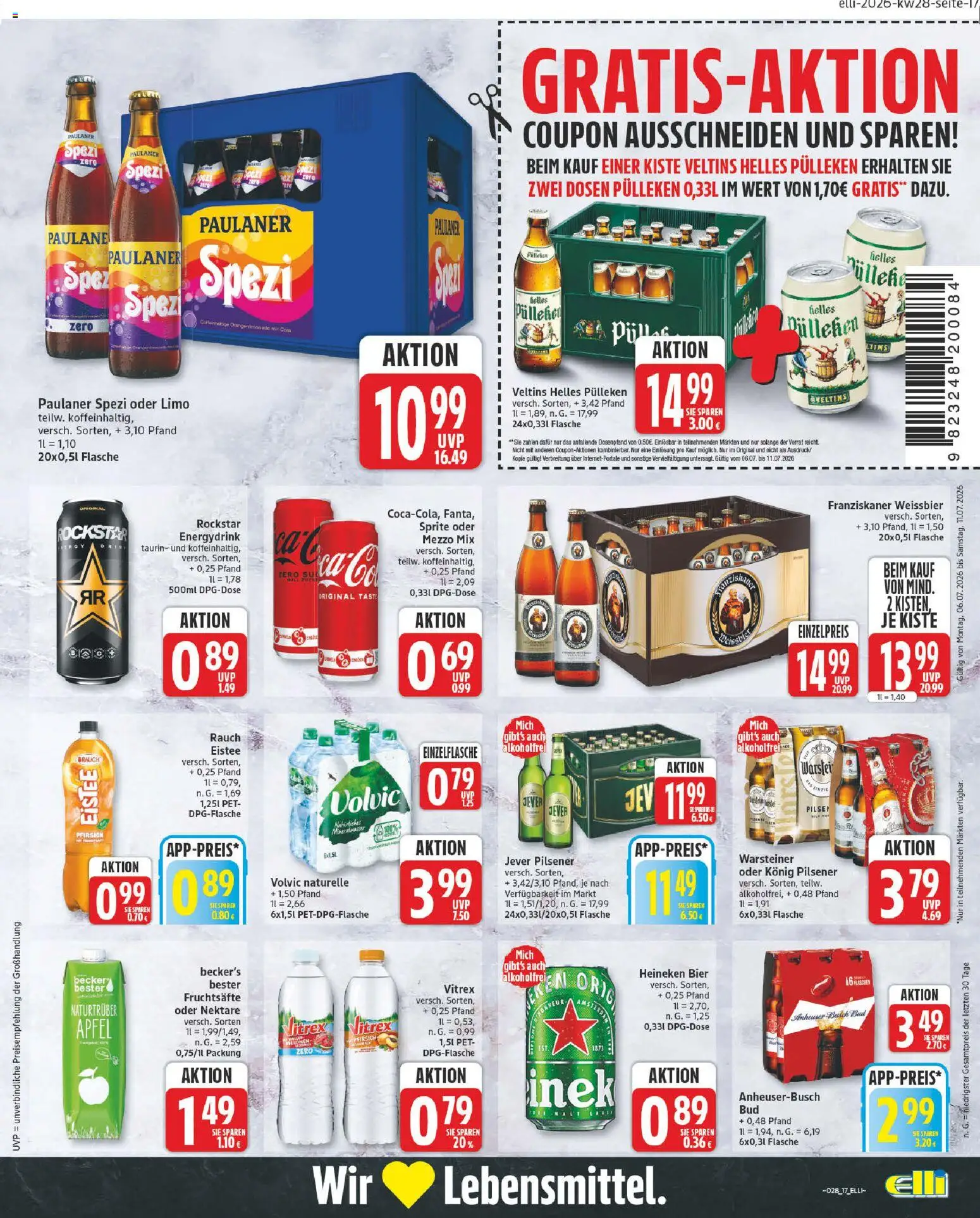 Elli Markt Prospekt Lippstadt – gültig ab 06.07.2026 | Seite: 17 | Produkte: Mezzo mix, Äpfel, Jever, Volvic