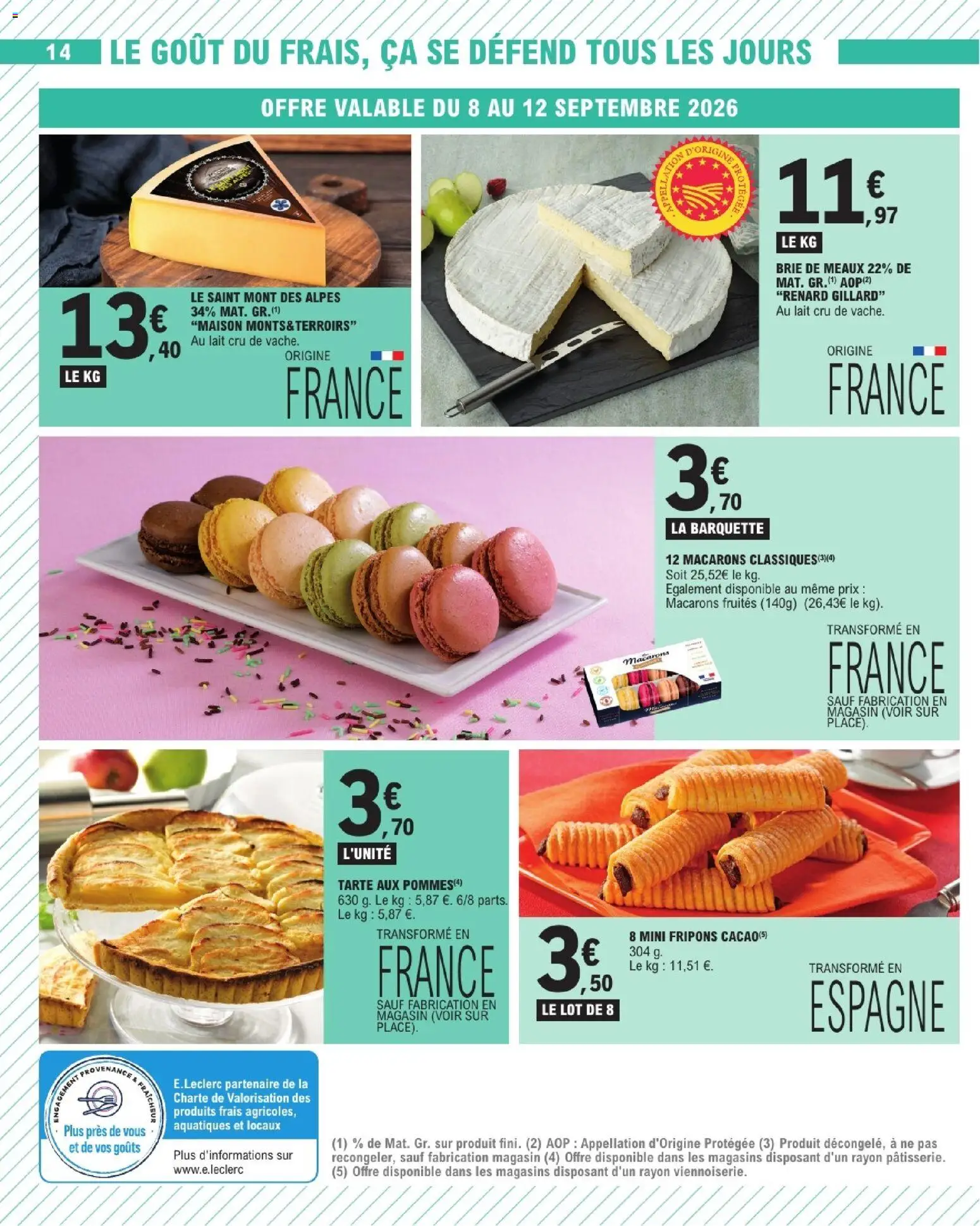 {H1} | Page: 14 | Produits: Tarte, Macarons, Lait, Brie