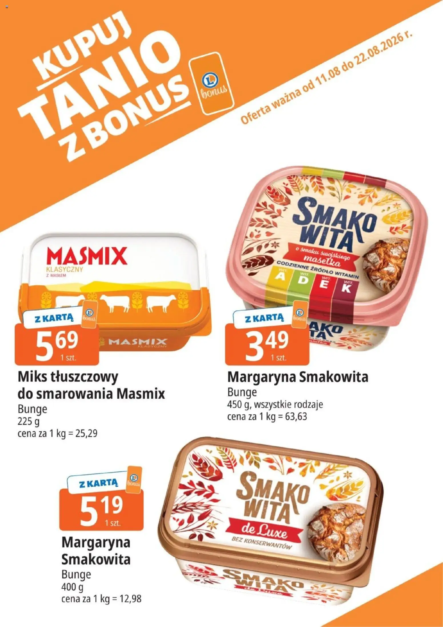 E.Leclerc gazetka - Kupuj Tanio Z Bonus od 11.08.2026 | Strona: 23 | Produkty: Karta, Margaryna