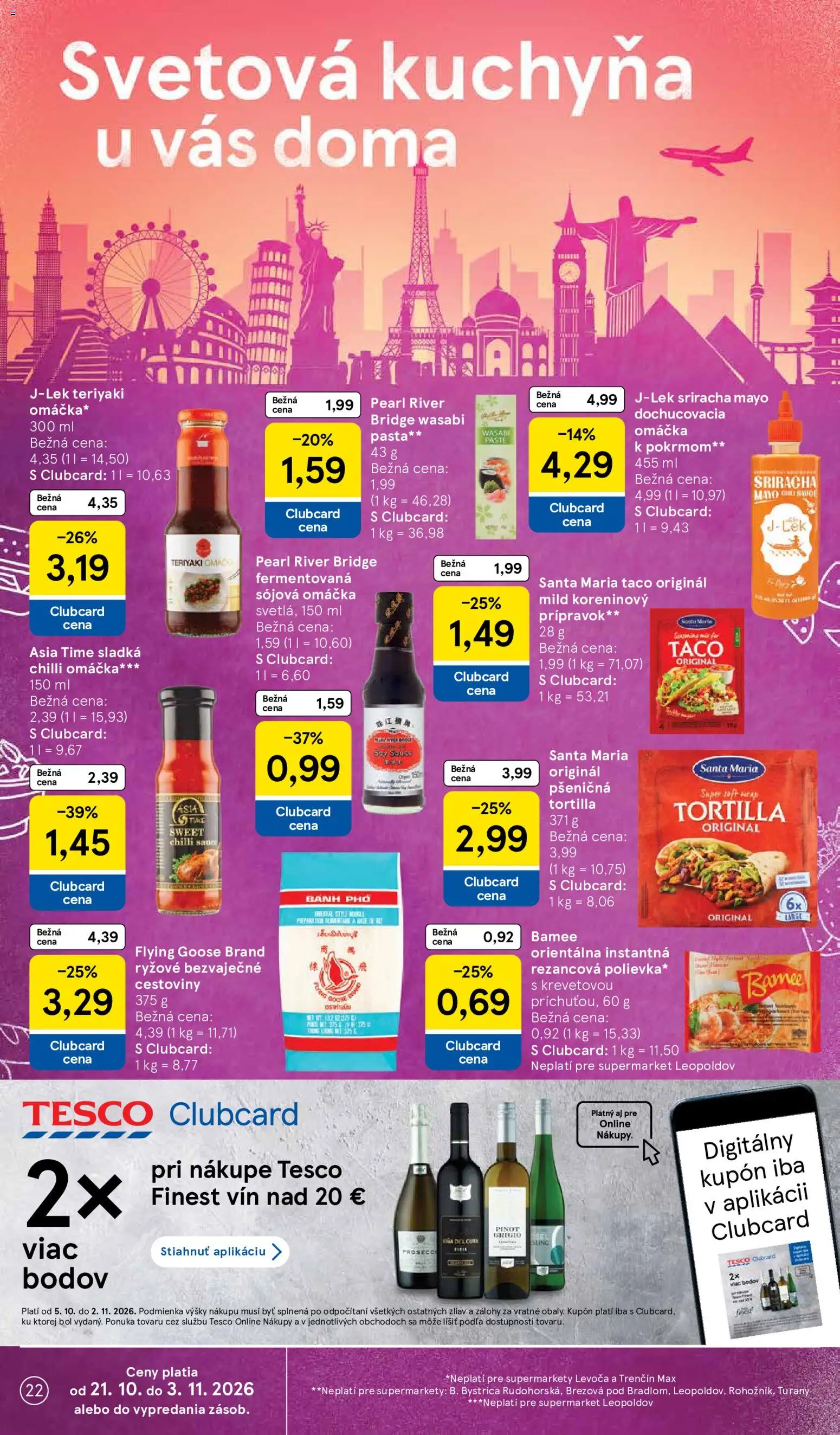 Nové Tesco akcie – leták je platný od 21.10.2026 | Strana: 22 | Produkty: Kuchyňa, Cestoviny, Wasabi