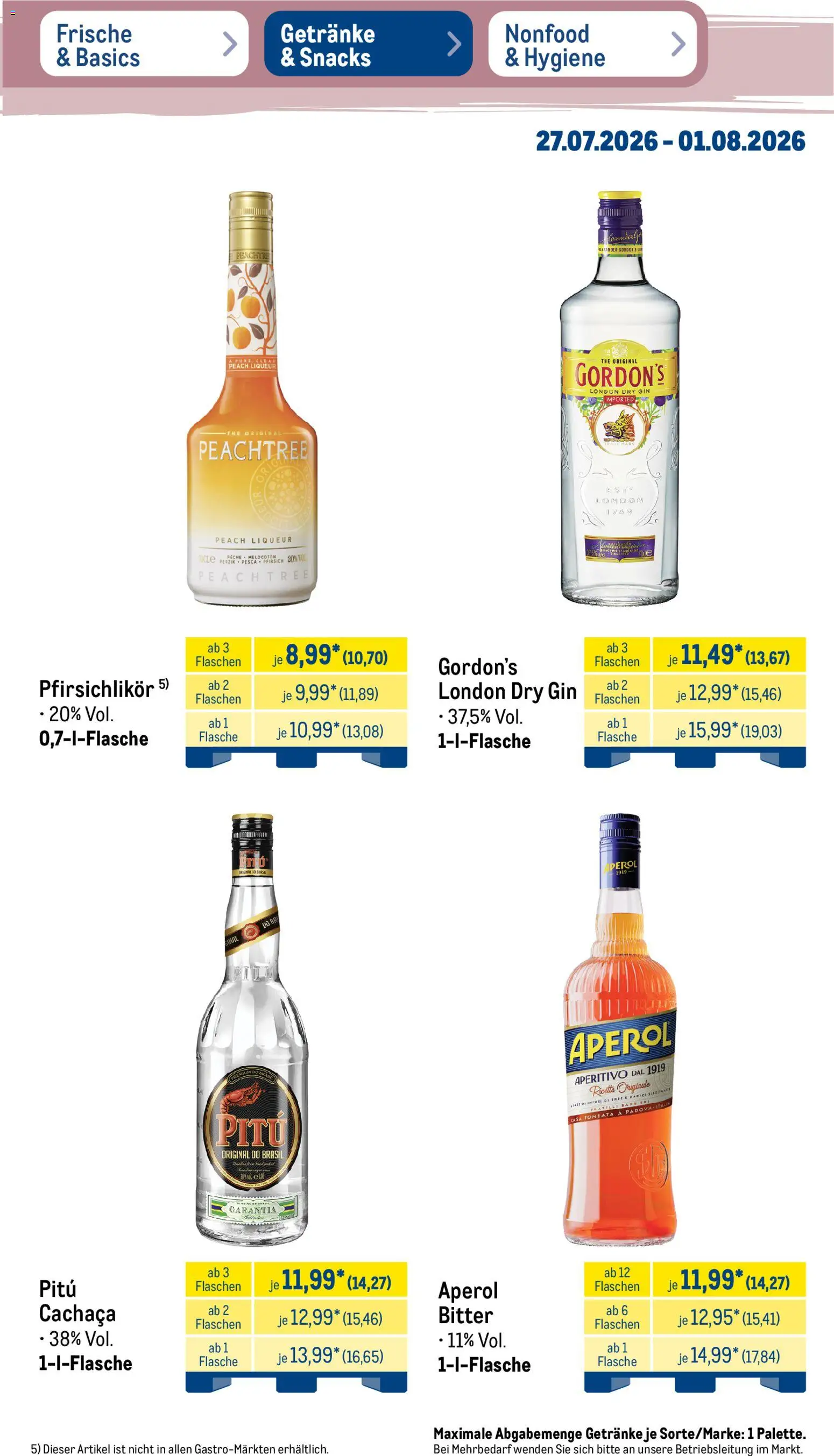 Metro Prospekt – gültig ab 27.07.2026 | Seite: 33 | Produkte: Pfirsich, Aperol, Gin