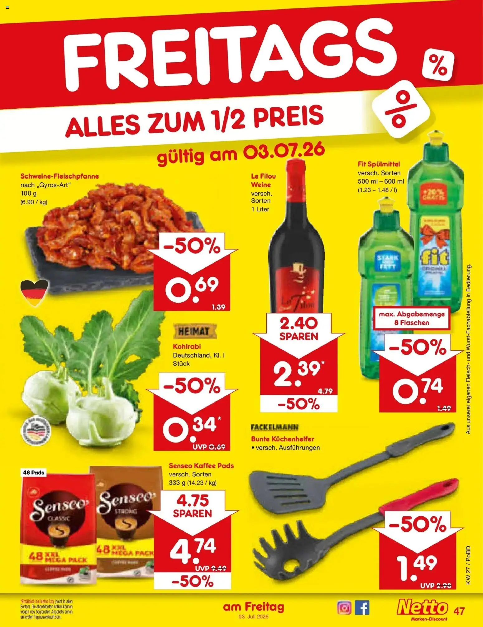 Netto Marken-Discount Prospekt Selb – gültig ab 28.06.2026 | Seite: 67 | Produkte: Senseo, Le filou, Kohlrabi, Fleisch