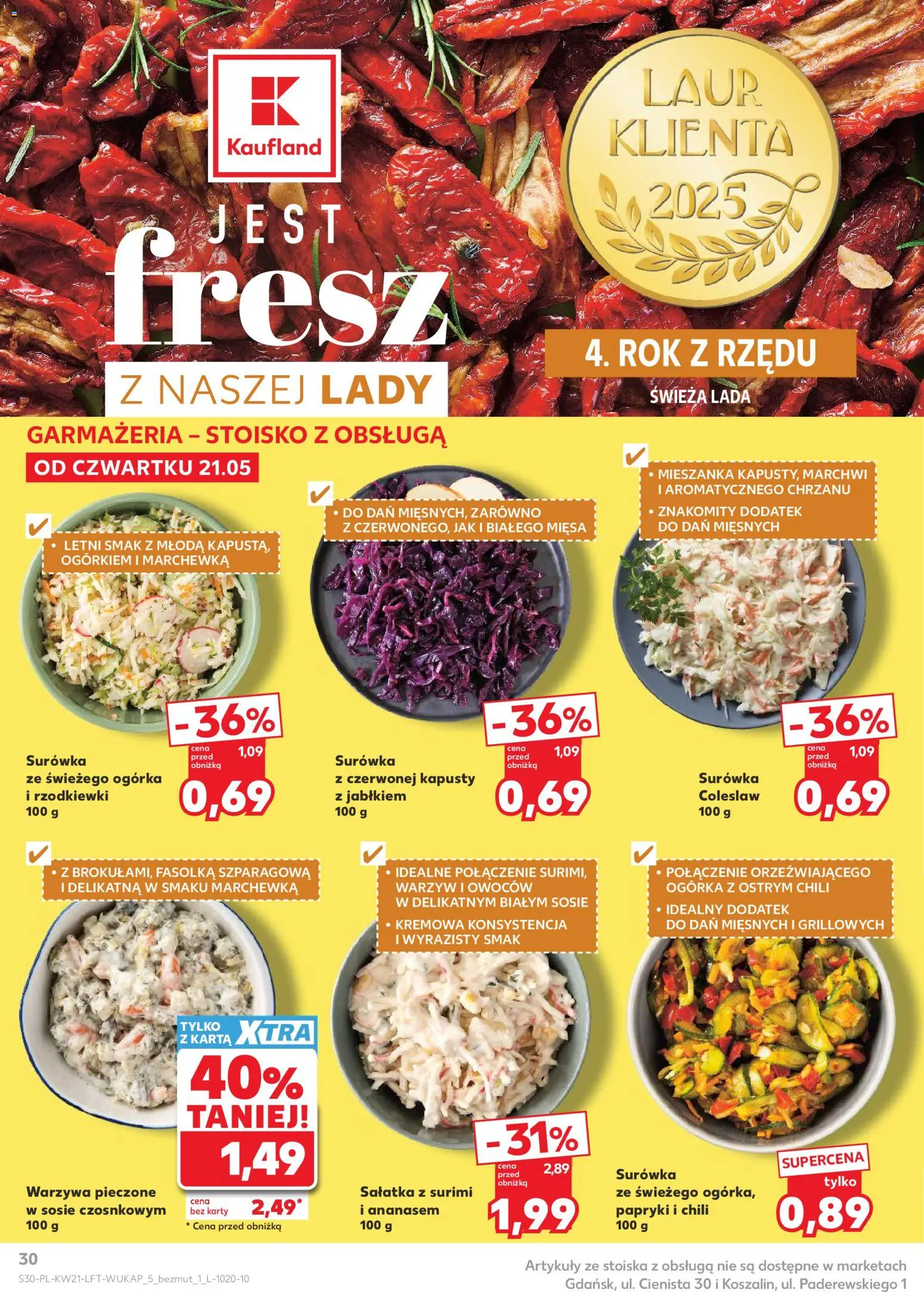 Kaufland Polsko leták od 21.05.2026 | Strana: 30 | Produkty: Coleslaw, Surimi, Karty