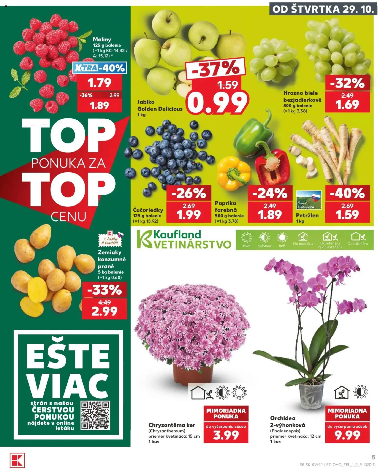 Nové Kaufland akcie – leták je platný od 29.10.2026 | Strana: 5 | Produkty: Paprika, Orchidea, Hrozno, Maliny