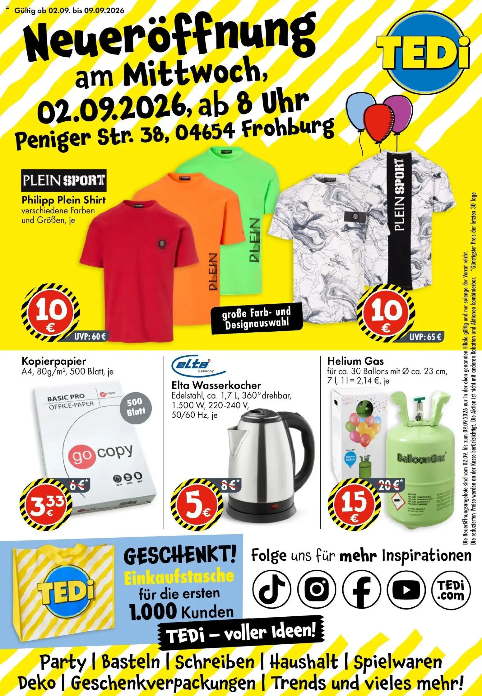 TEDi Prospekt Frohbburg (ab 31.08.2026) zum Blättern | Seite: 1 | Produkte: Shirt, Wasserkocher, Uhr