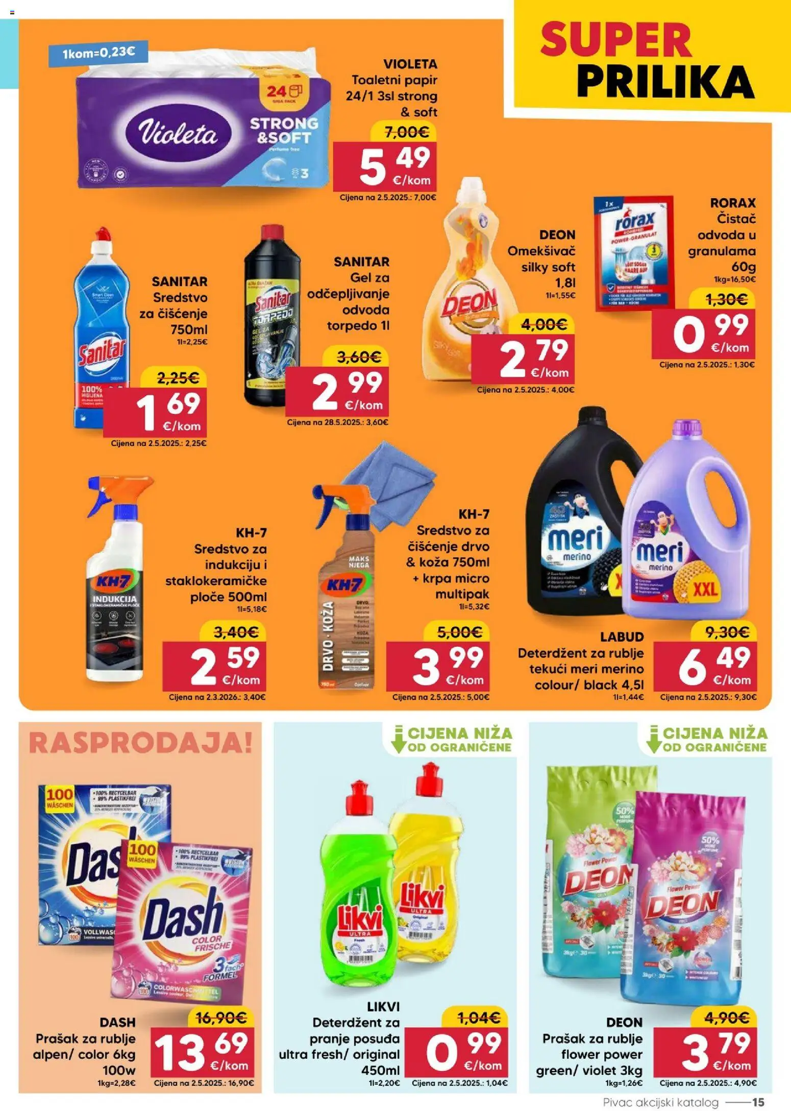 Pivac katalog | vrijedi od 15.06.2026 | Stranica: 15 | Proizvodi: Prašak za rublje, Krpa, Toaletni papir, Violeta