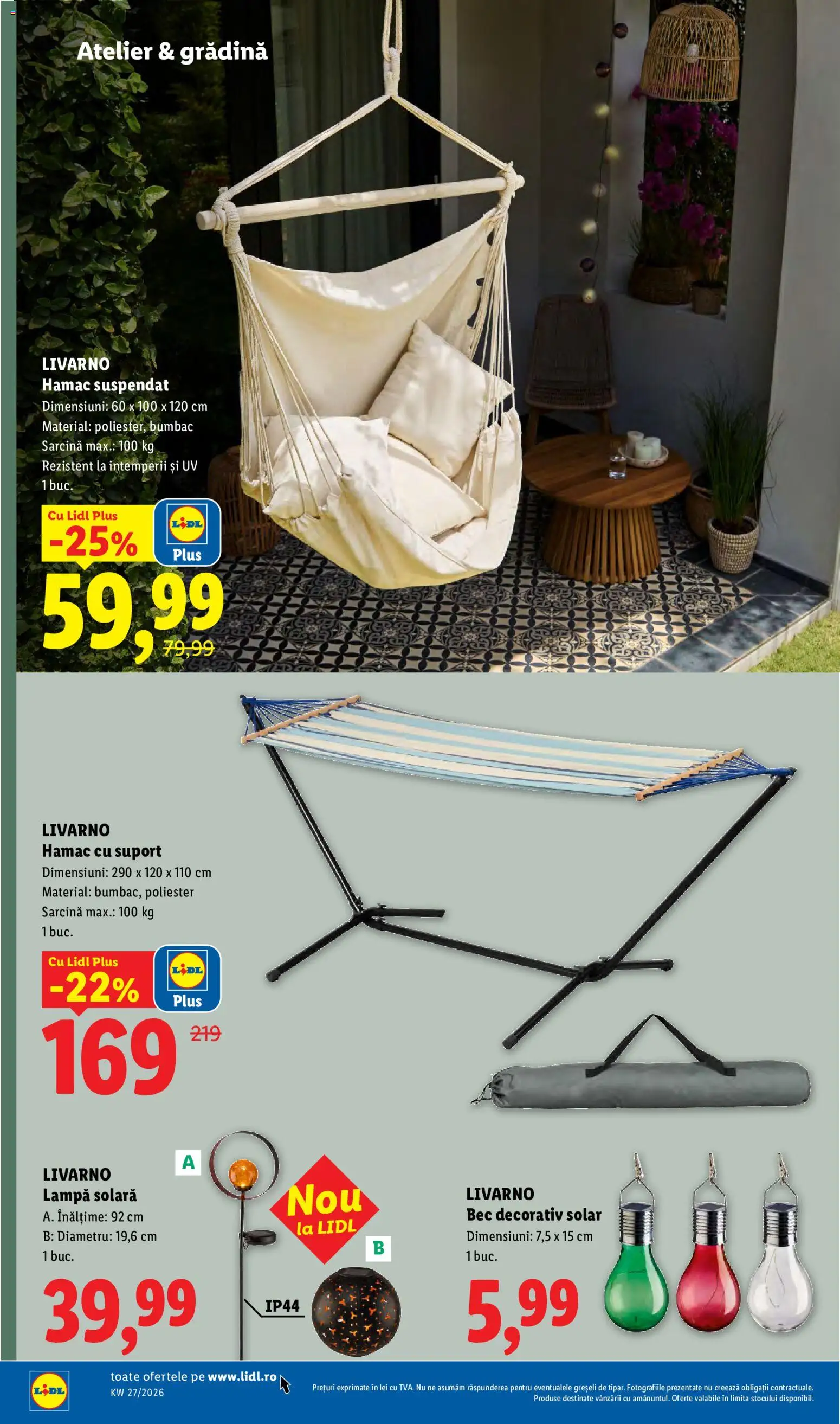 Noul catalog Lidl – valabil de la 29.06.2026 | Pagină: 90 | Produse: Bec, Hamac, Lampă