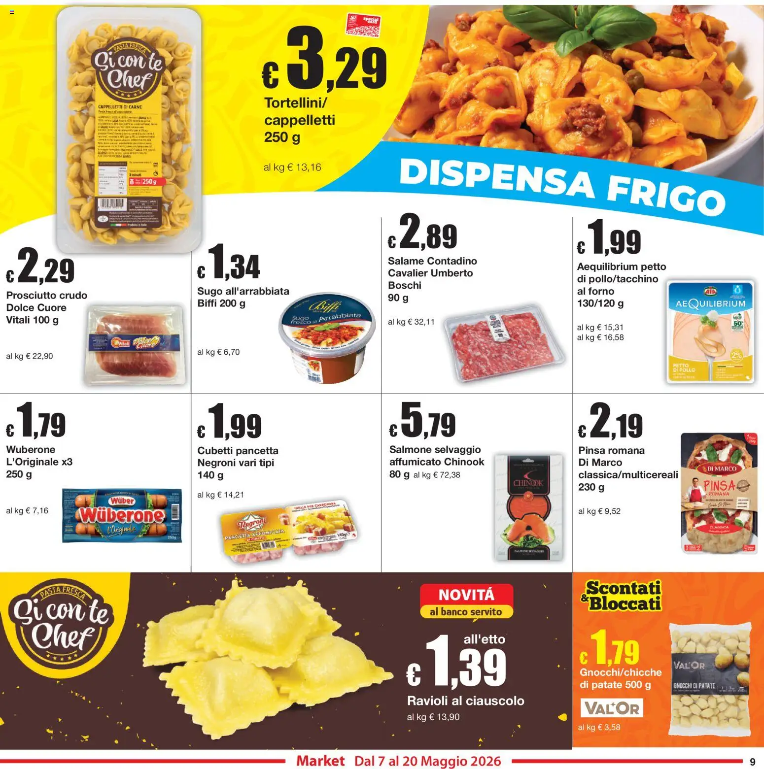 Volantino Sì con Te del 07.05.2026 | Pagina: 9 | Prodotti: Prosciutto Crudo, Salmone, Tè, Ravioli