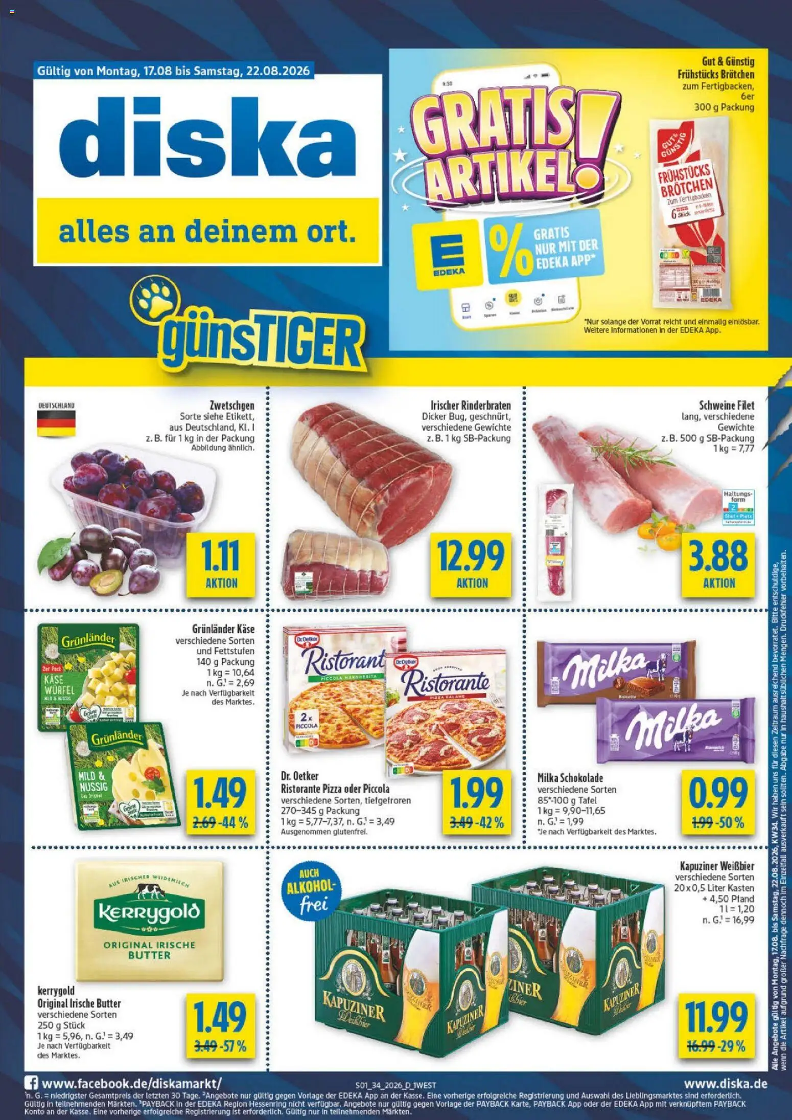 Diska - Diska Angebote Bayern KW34 – gültig ab 17.08.2026 | Seite: 1 | Produkte: Ristorante, Milka schokolade, Milka, Grunlander
