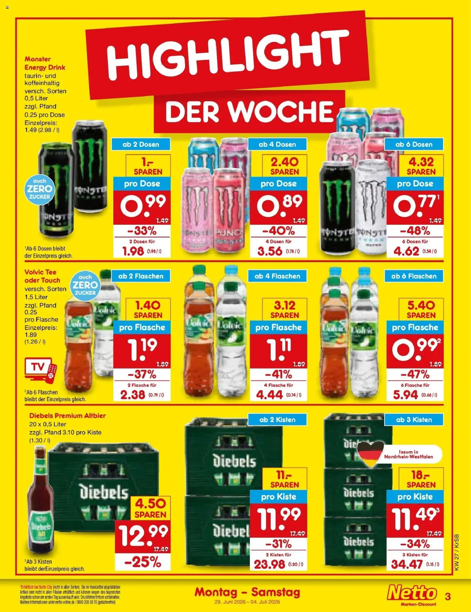 Netto Marken-Discount Prospekt Jüchen – gültig ab 29.06.2026 | Seite: 3 | Produkte: Energy, Monster, Zucker, Tee