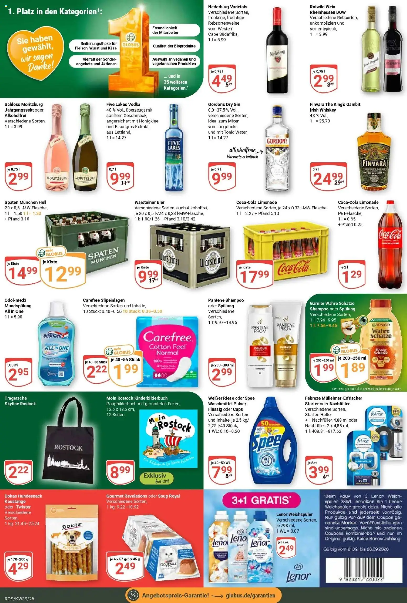 Globus Prospekt Lambrechtshagen (ab 21.09.2026) » Angebote online | Seite: 5 | Produkte: Cola, Bier, Spülung, Gin