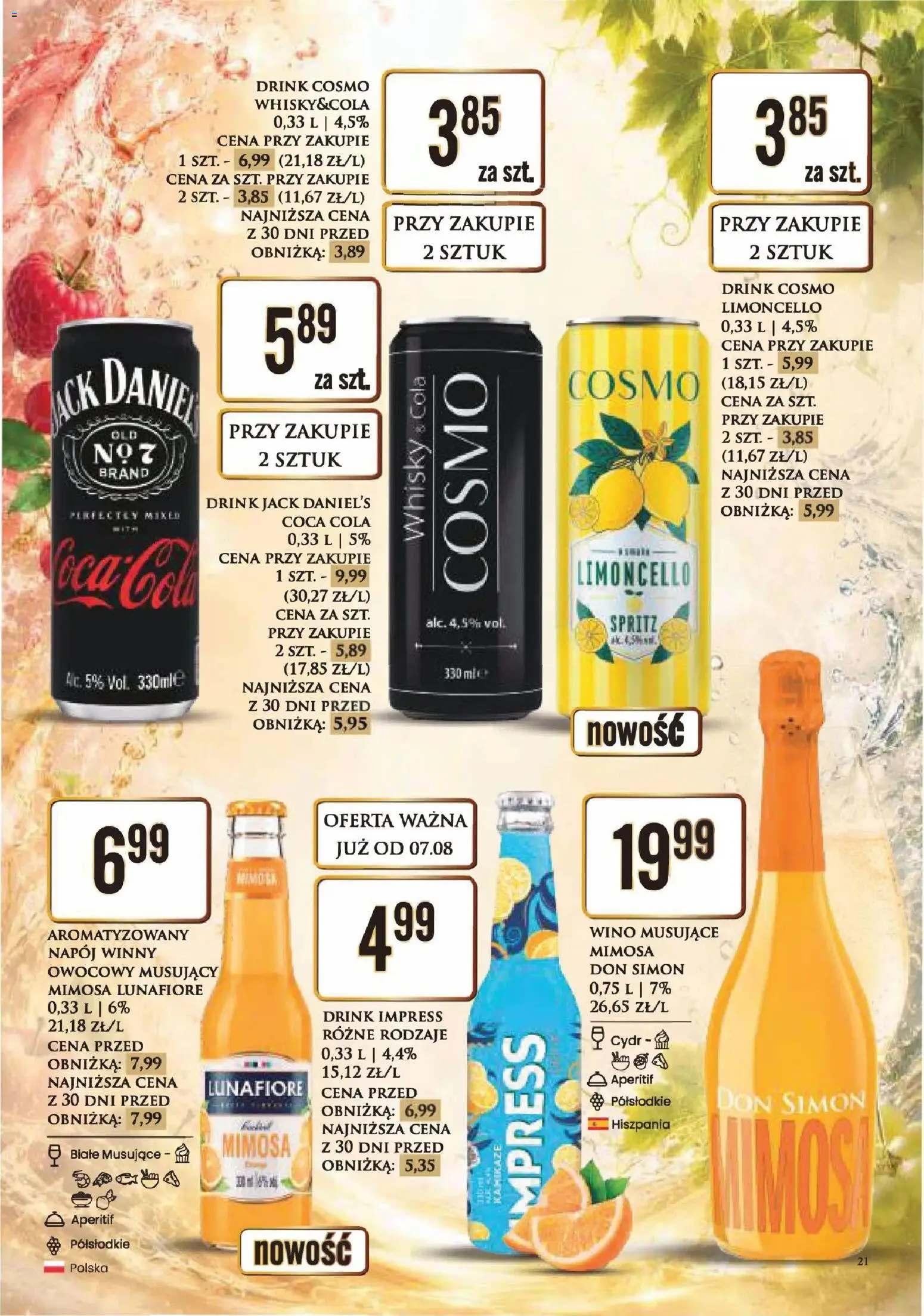 Dino gazetka alkoholowa od 07.08.2026 | Strona: 21 | Produkty: Cydr, Coca cola, Aperitif, Wino