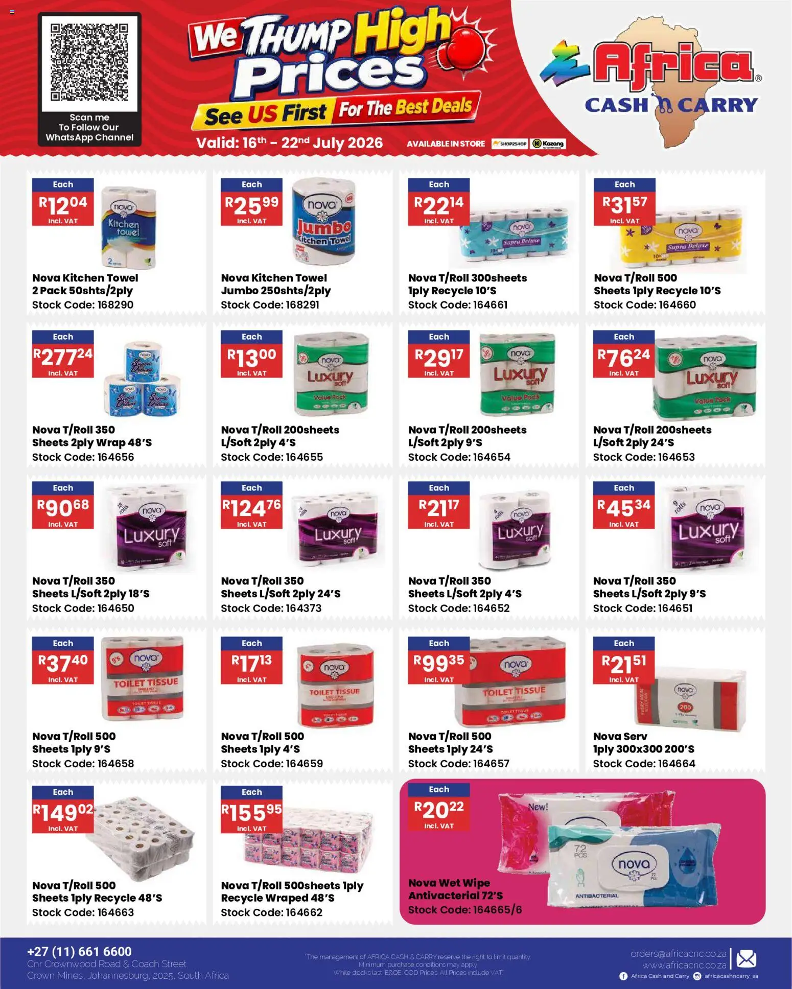 New Africa Cash & Carry catalogue – valid from 16/07/2026 | Page: 67 | Products: Toilet, Towel, Stock
